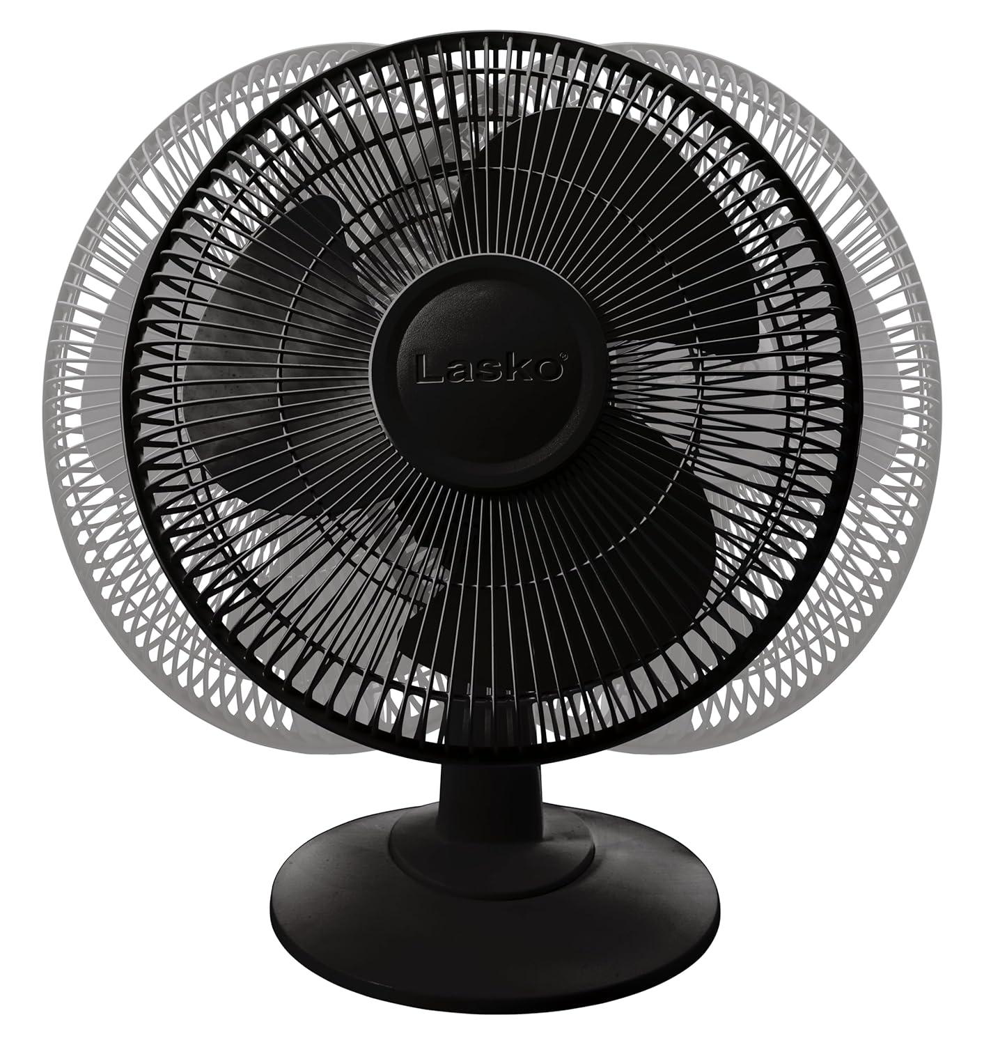 Lasko 2017 Portable 3-Speed 12-Inch Table Fan with Widespread Oscillation and Tilt-Back Fan Head, Black