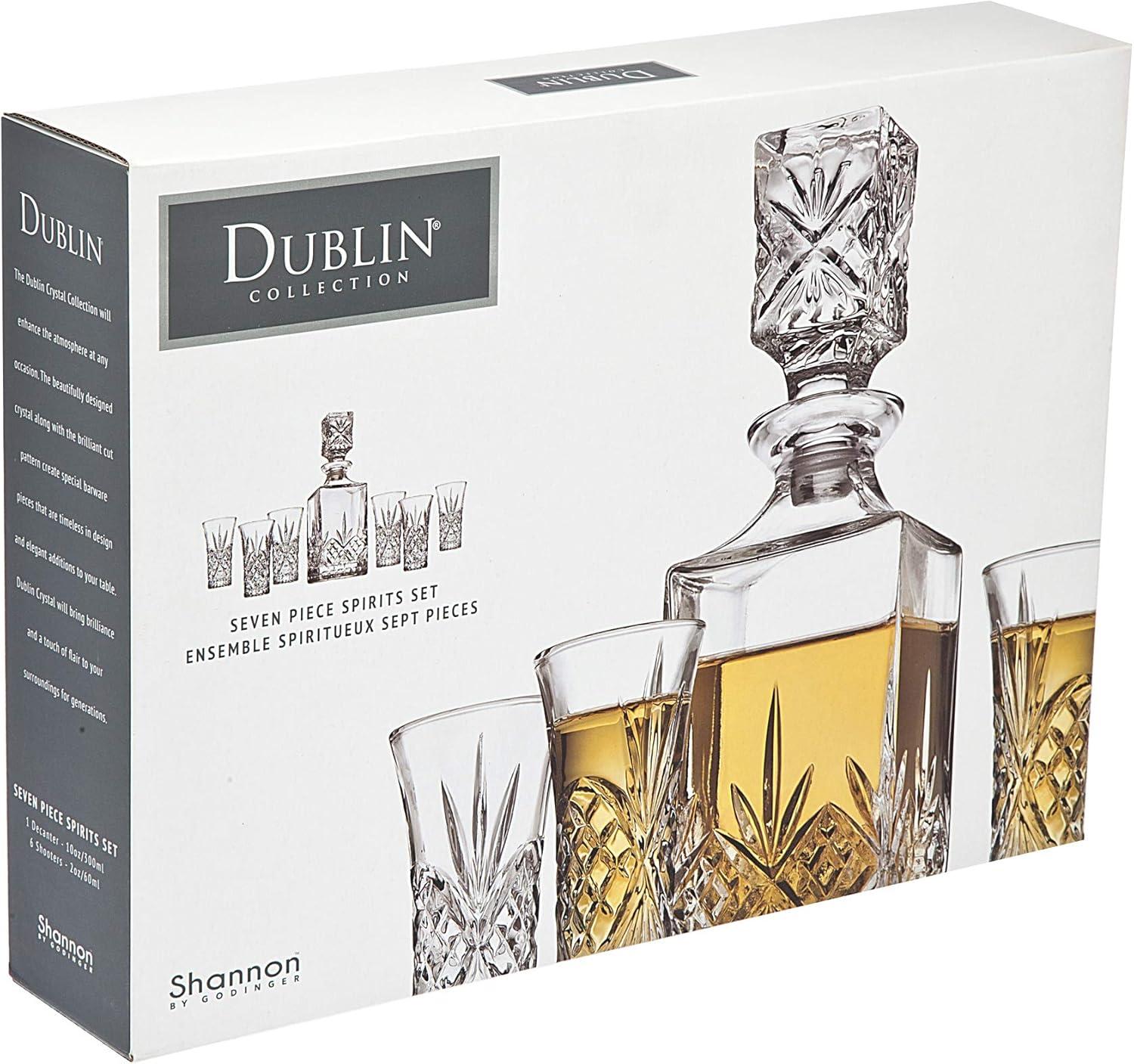 Godinger Silver 7pc Dublin Crystal Spirits Decanter and Shot Glass Set: Hand Wash, Dishwasher-Safe, Service for 6