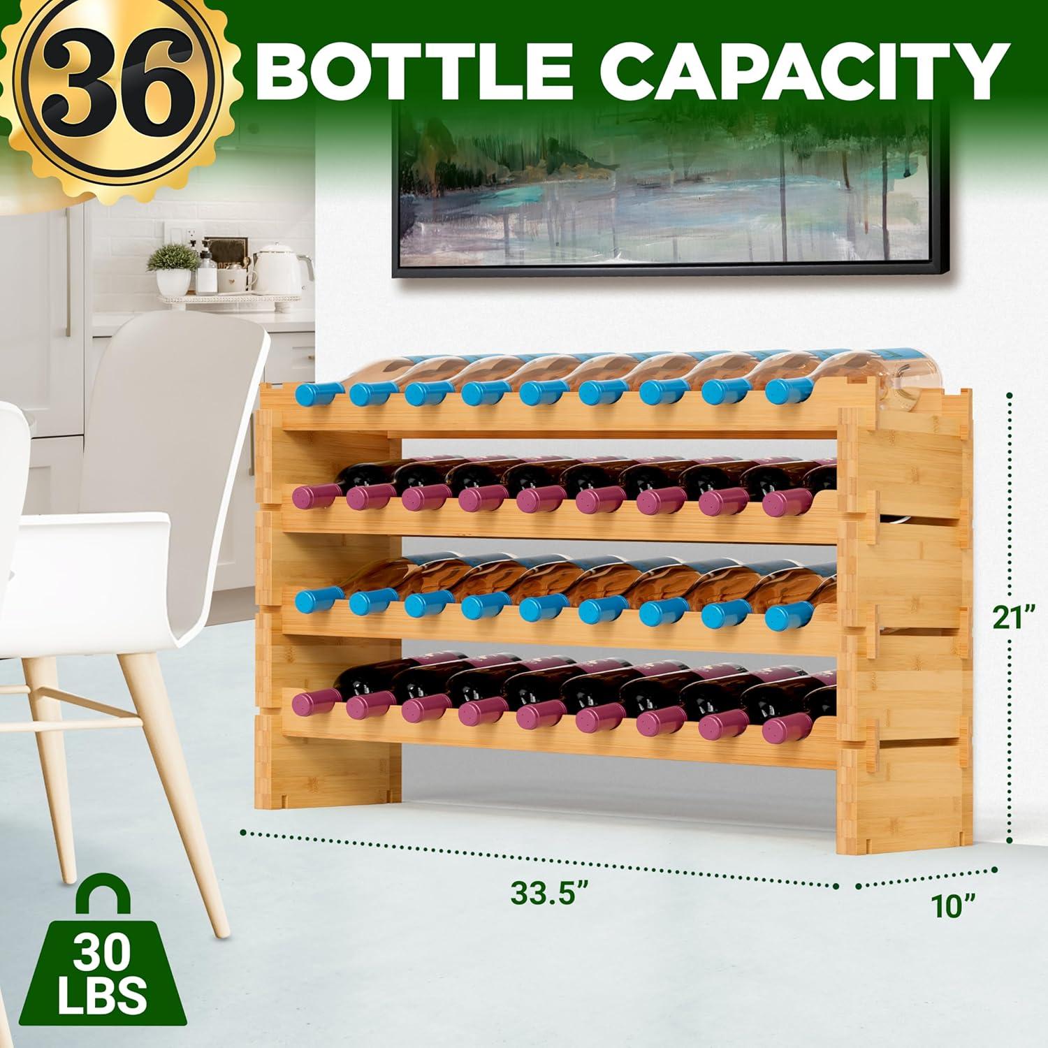 SereneLife Bamboo Stackable Wine Rack