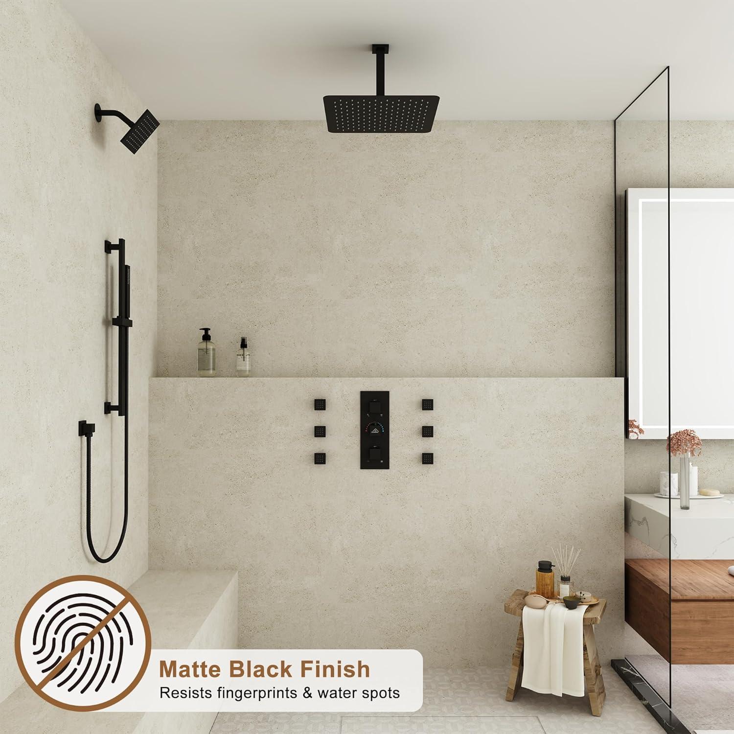 Rainfall Symphony 12inch 3-Function Dual Shower Head Thermostatic Shower System with 3 Sprays Handheld