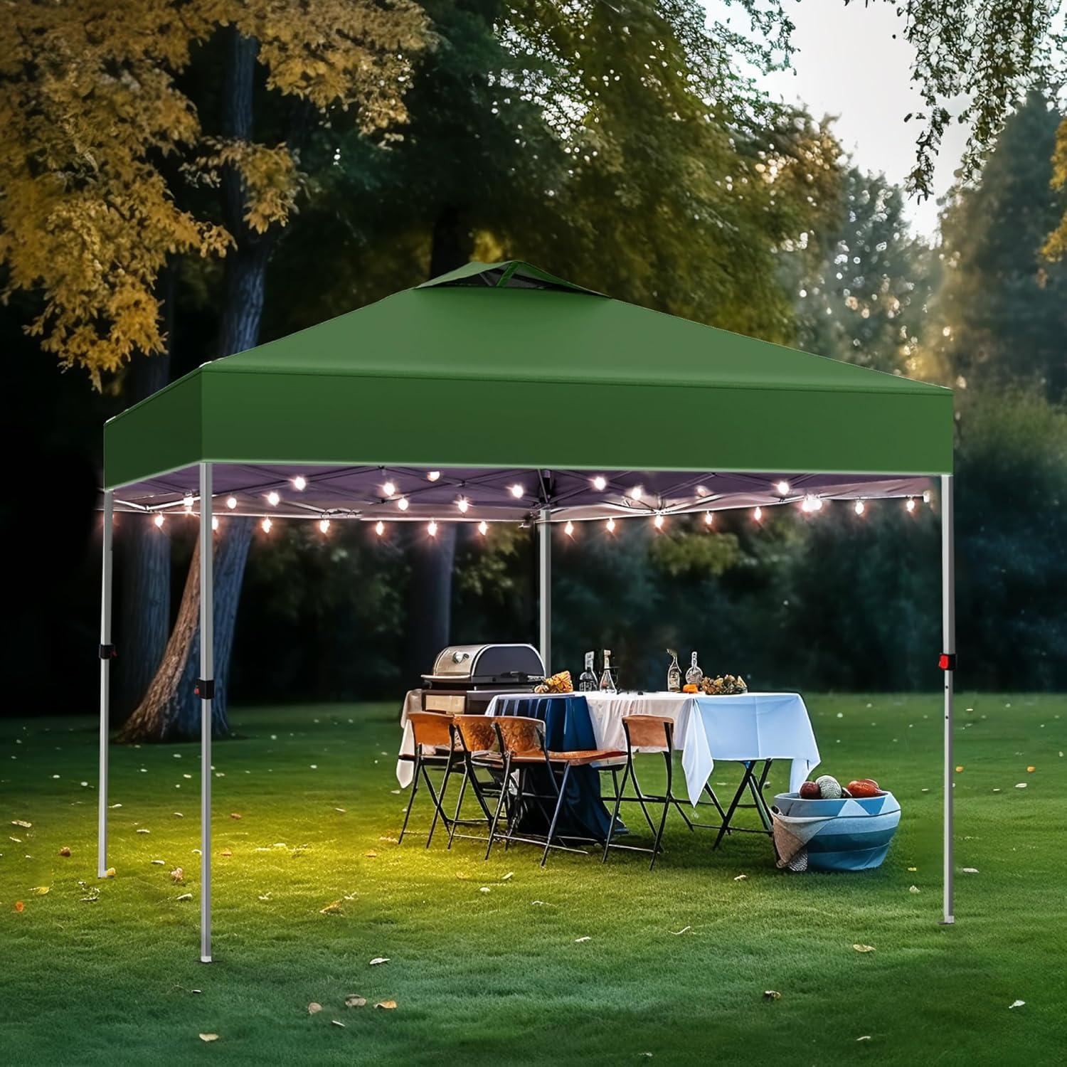 Green 10x10 Pop-Up Canopy Tent with Adjustable Height and Wheeled Bag