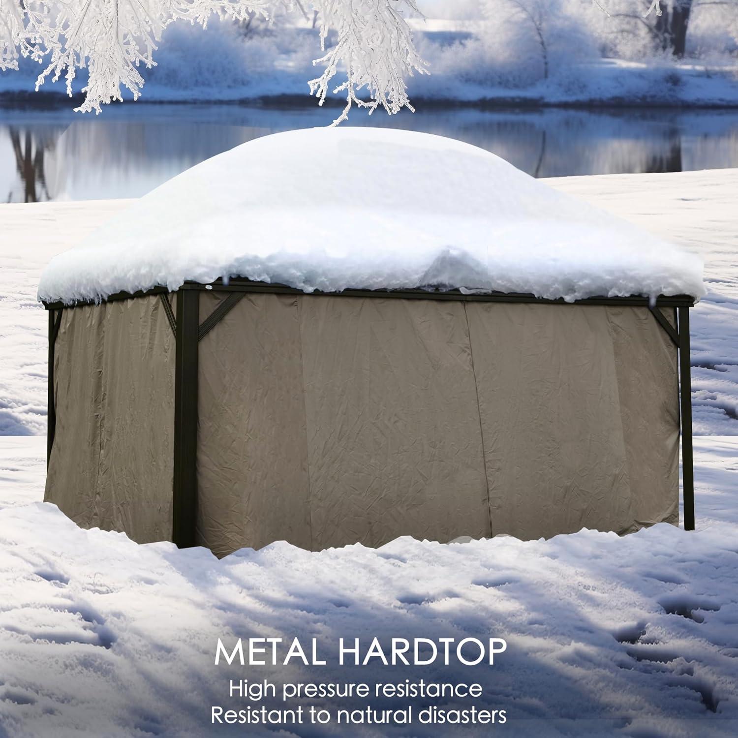 KOZYARD  Alexander Hardtop Aluminum Gazebo with Mosquito Net and Privacy Curtain Dark Brown 12'x18'