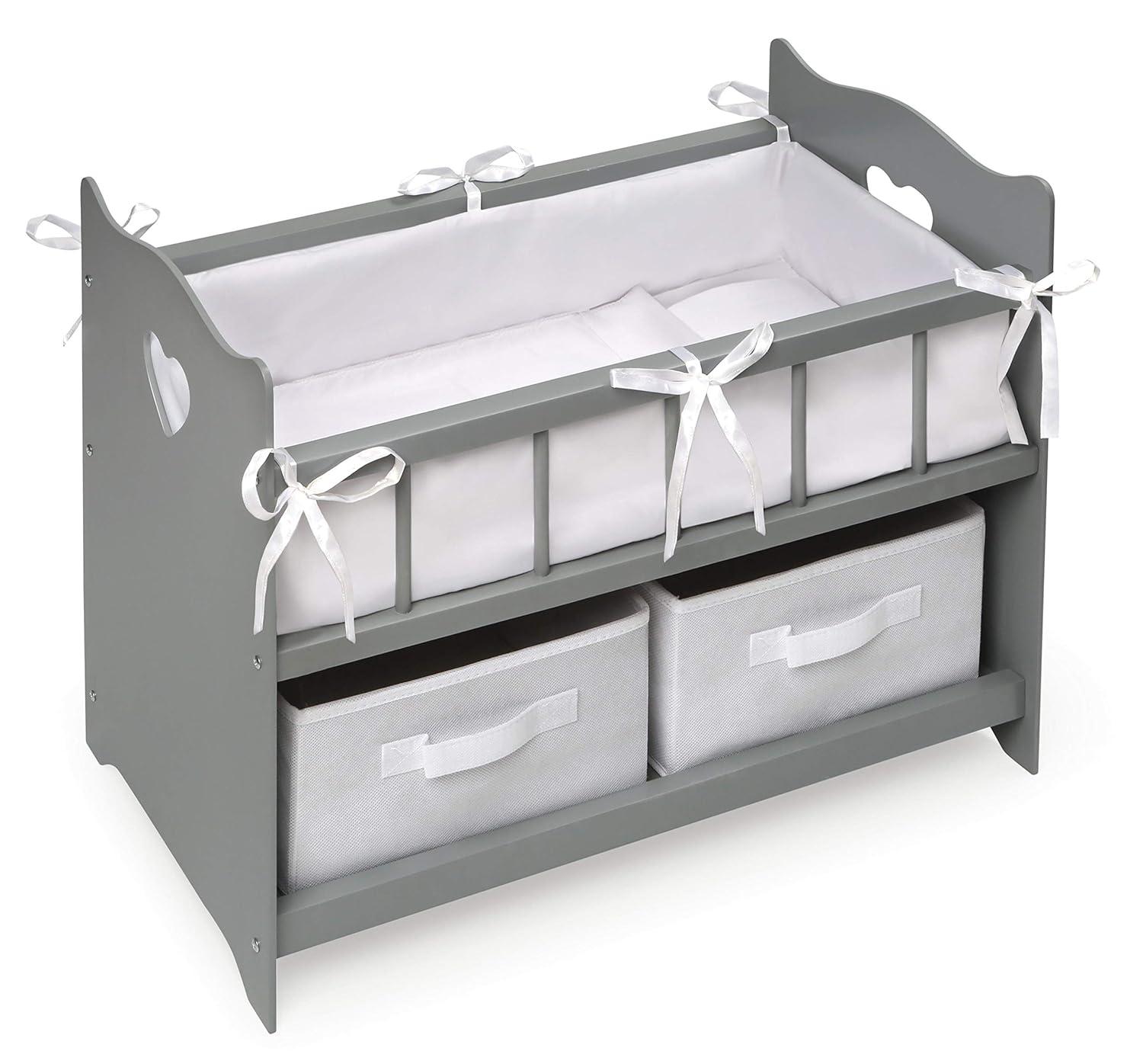 Badger Basket Doll Crib with Two Baskets and Free Personalization Kit - Executive Gray