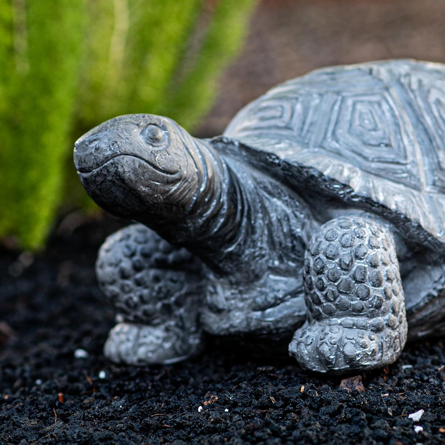 16.1" Grey Polystone Walking Turtle Statue for Indoor Outdoor Decor