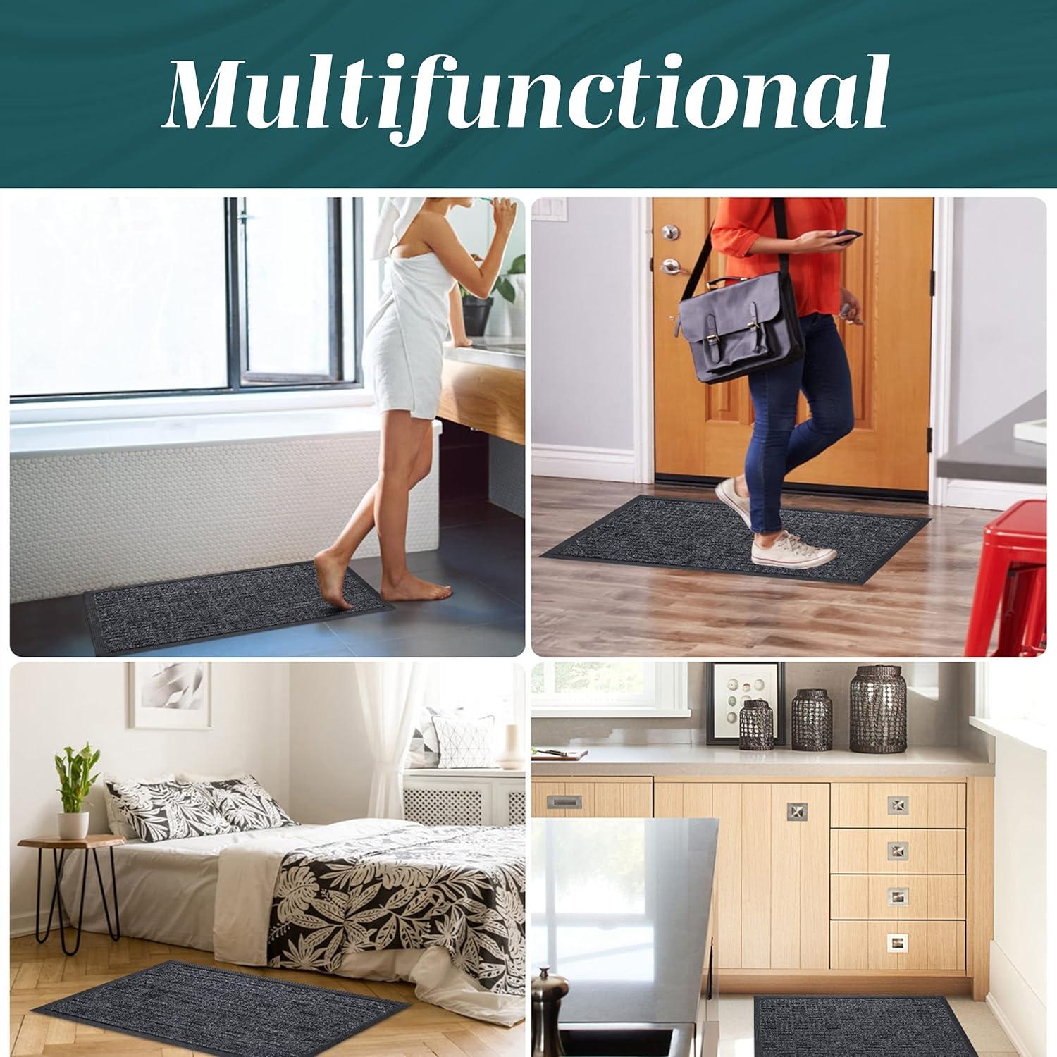 Front Door Mats, 2 Pc Set, 29.5 x 17, All Weather Entry and Back Yard, Indoor and Outdoor Safe, Slip Resistant Rubber Backing, Absorbent and Waterproof, Dirt Trapping Rugs for Entryway