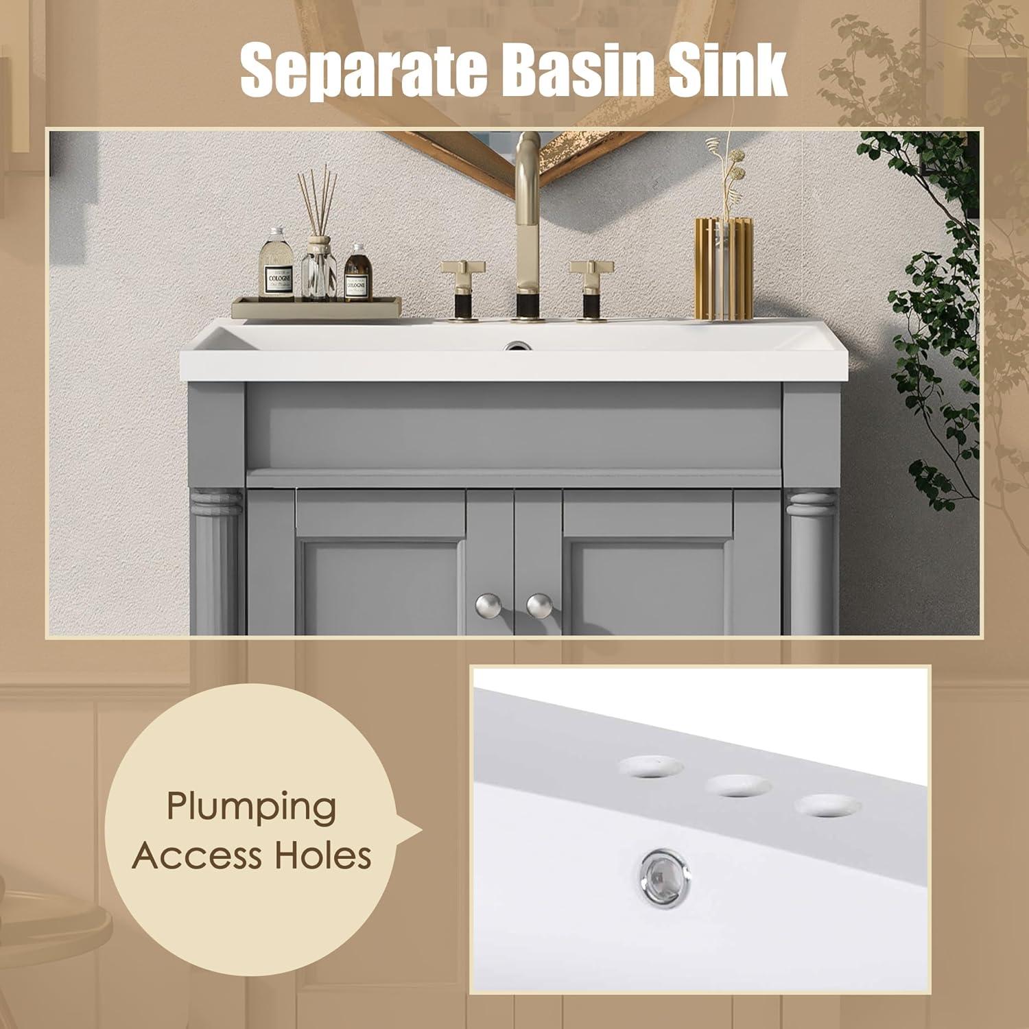 Green Shaker Style Bathroom Vanity with Tempered Glass Top