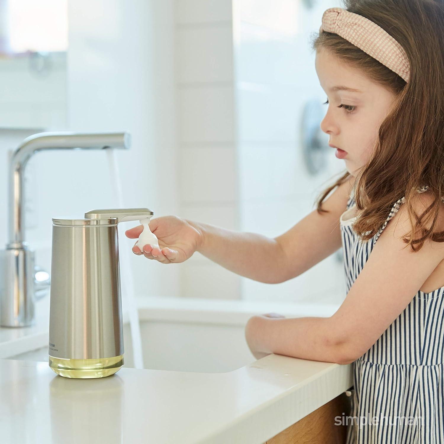 simplehuman 10oz Rechargeable Stainless Steel Sensor Pump Automatic Foam Soap Dispenser with Refillable Cartridge