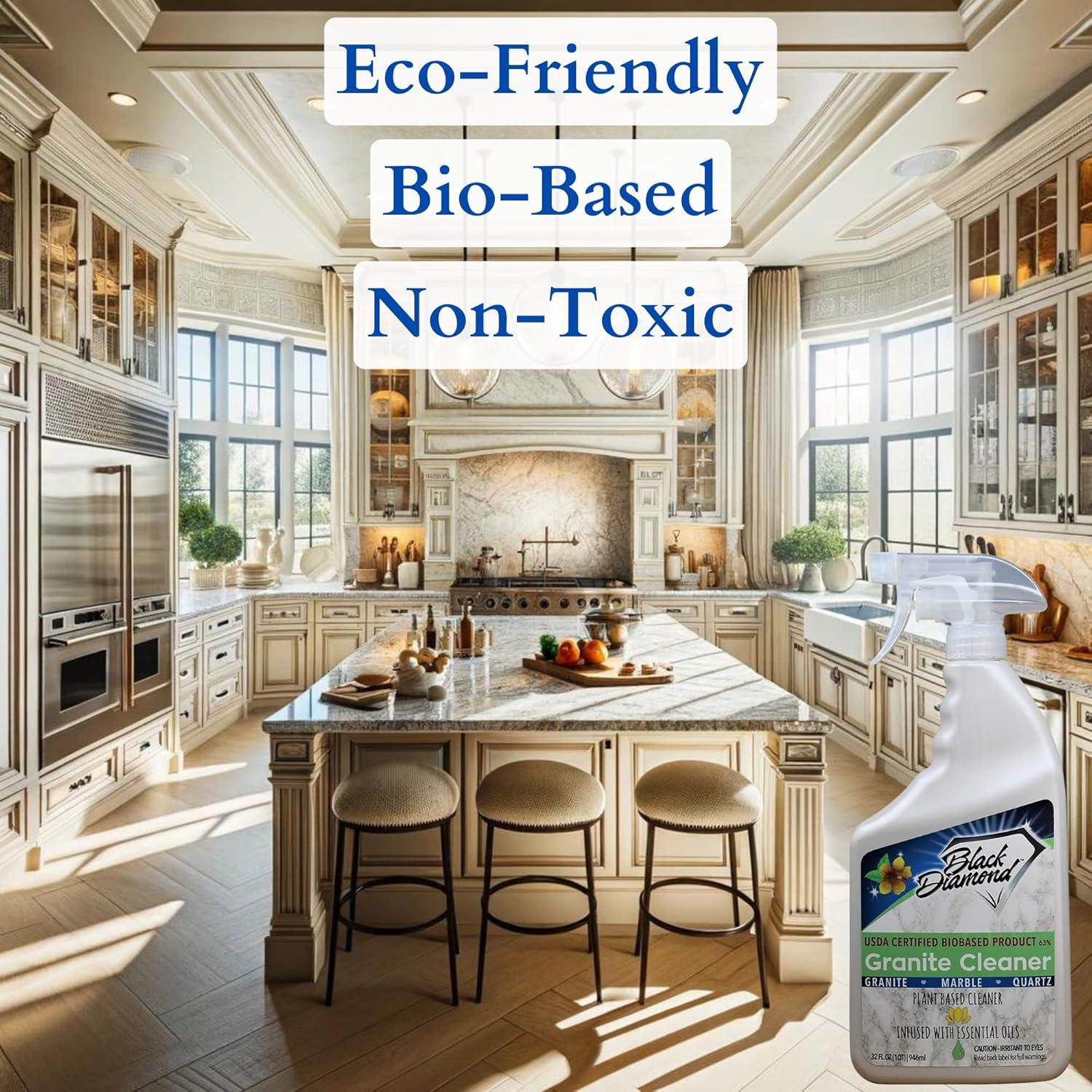 Black Diamond Stoneworks Granite Counter Cleaner: USDA Certified BIOBASED- Safe for Granite and other stone countertops. Safe for food contact formula to keep your countertops looking fresh and clean!
