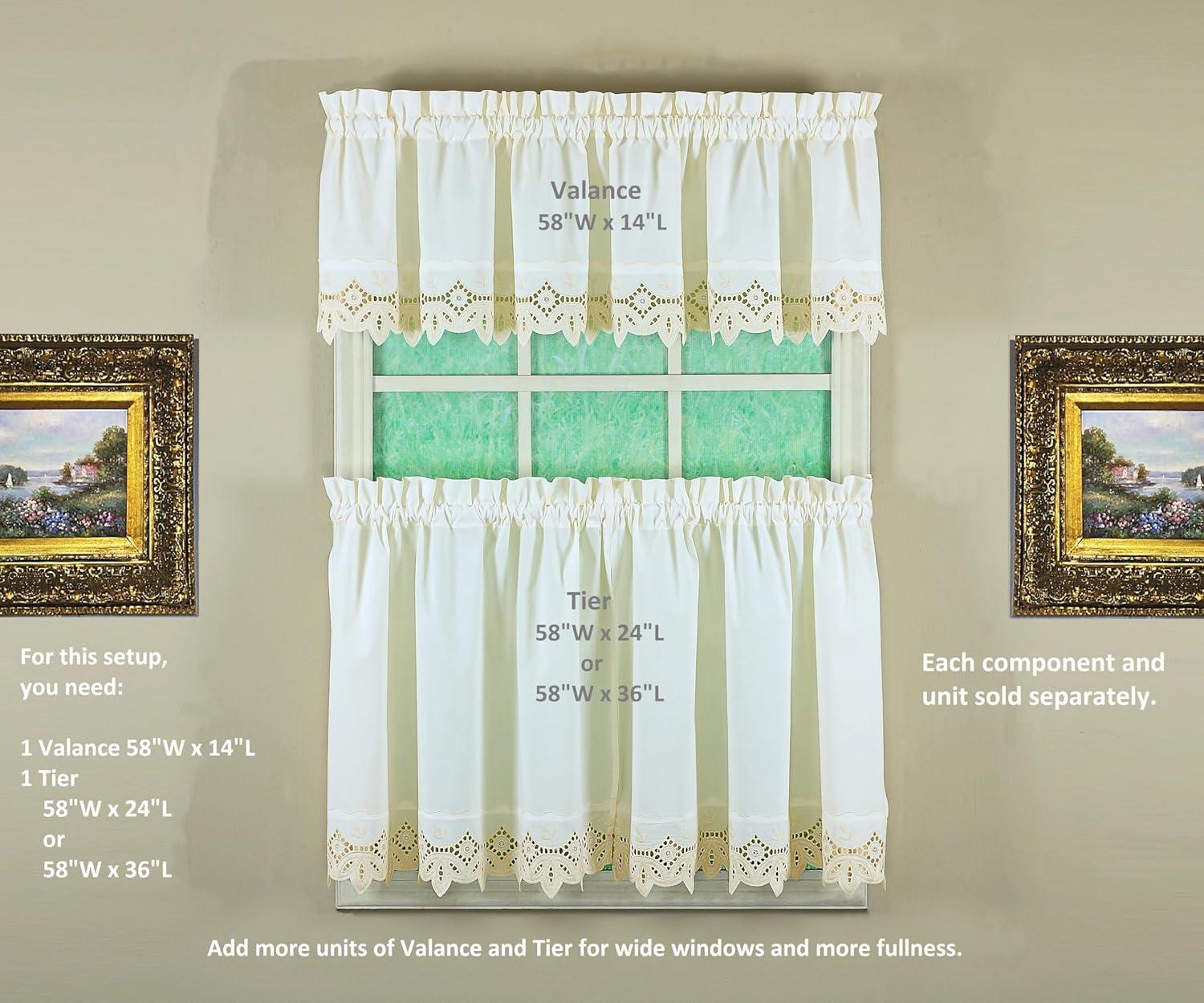 Ecru Cotton Polyester Sheer Lace Detail Tier Curtains