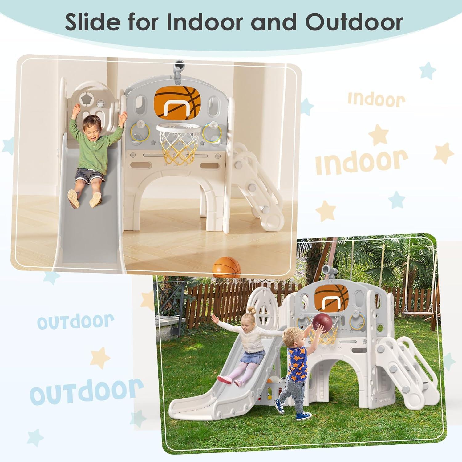 Suteck 9 in 1 Toddler Slide, Kids Slide with Climber Outdoor Indoor Slide Playset