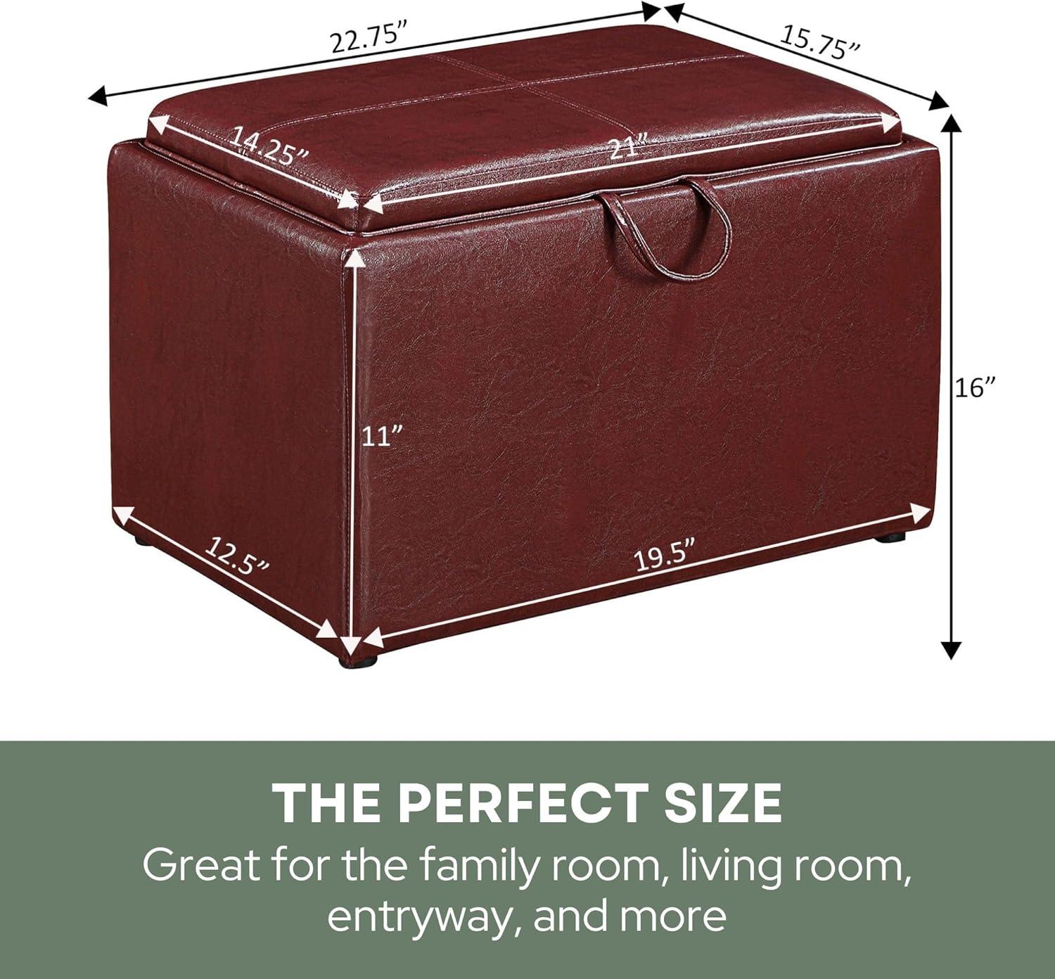 Designs4Comfort Accent Storage Ottoman, Burgundy Faux Leather