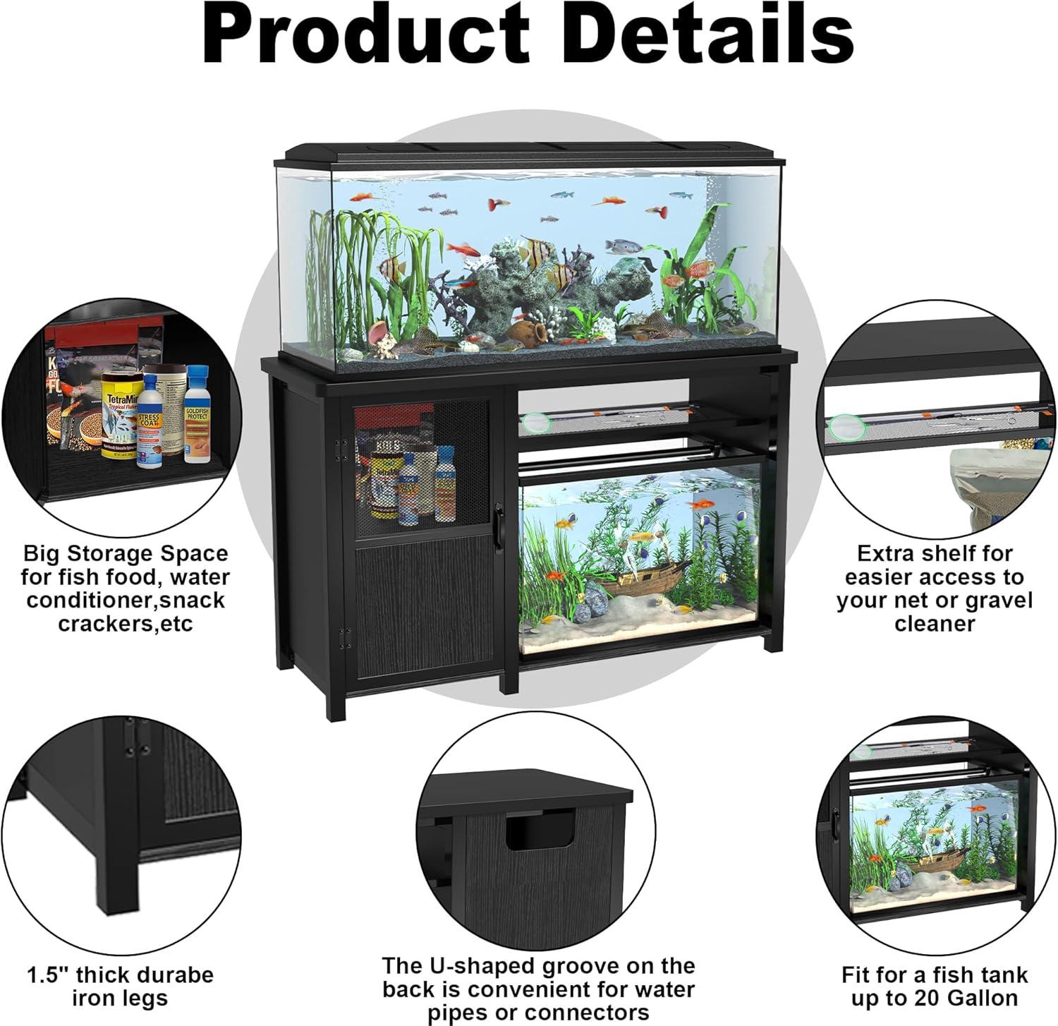 GDLF 55-75 Gallon Fish Tank Stand Heavy Duty Metal Aquarium Stand with Cabinet,52"L*19.68"