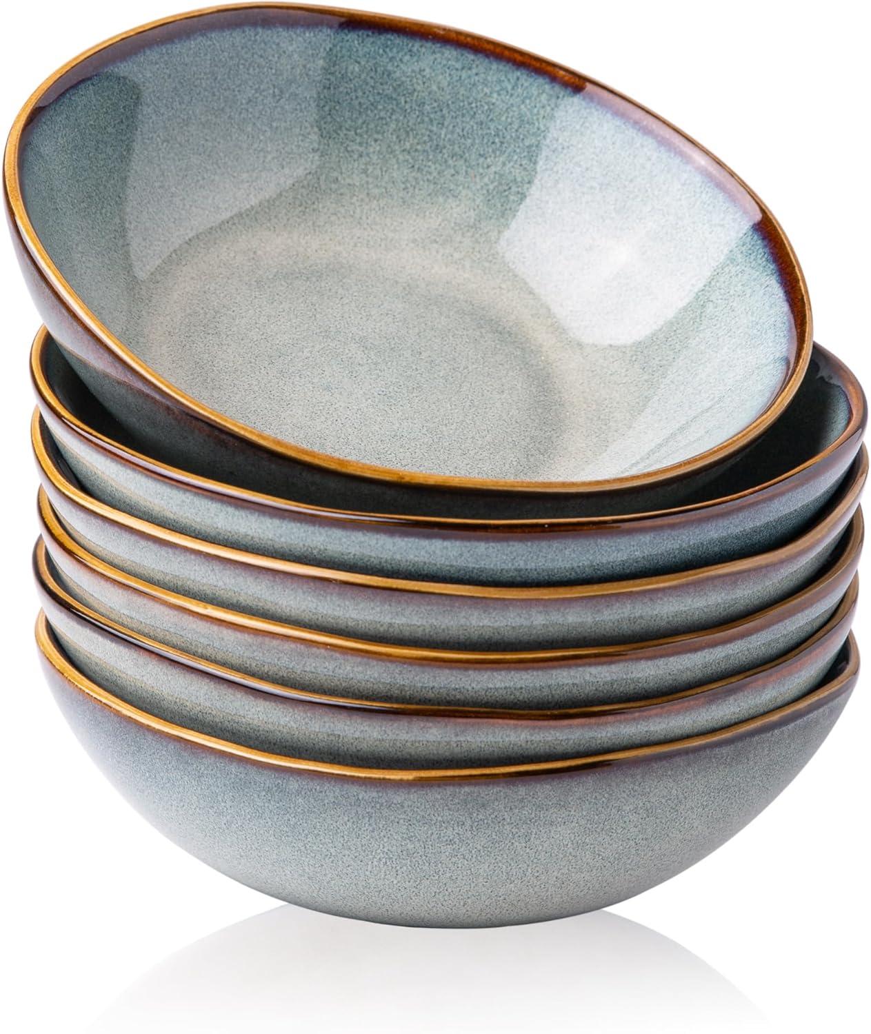 Handmade Gray Blue Ceramic 24oz Cereal Soup Salad Bowls Set