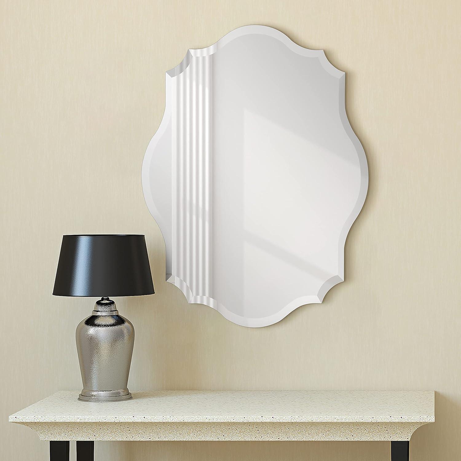 Empire Art Direct  Frameless Beveled Oblong Scalloped Wall Mirror, 24 in. x 32 in.