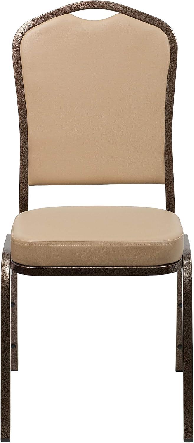 BizChair 4 Pack Crown Back Stacking Banquet Chair in Tan Vinyl - Copper Vein Frame