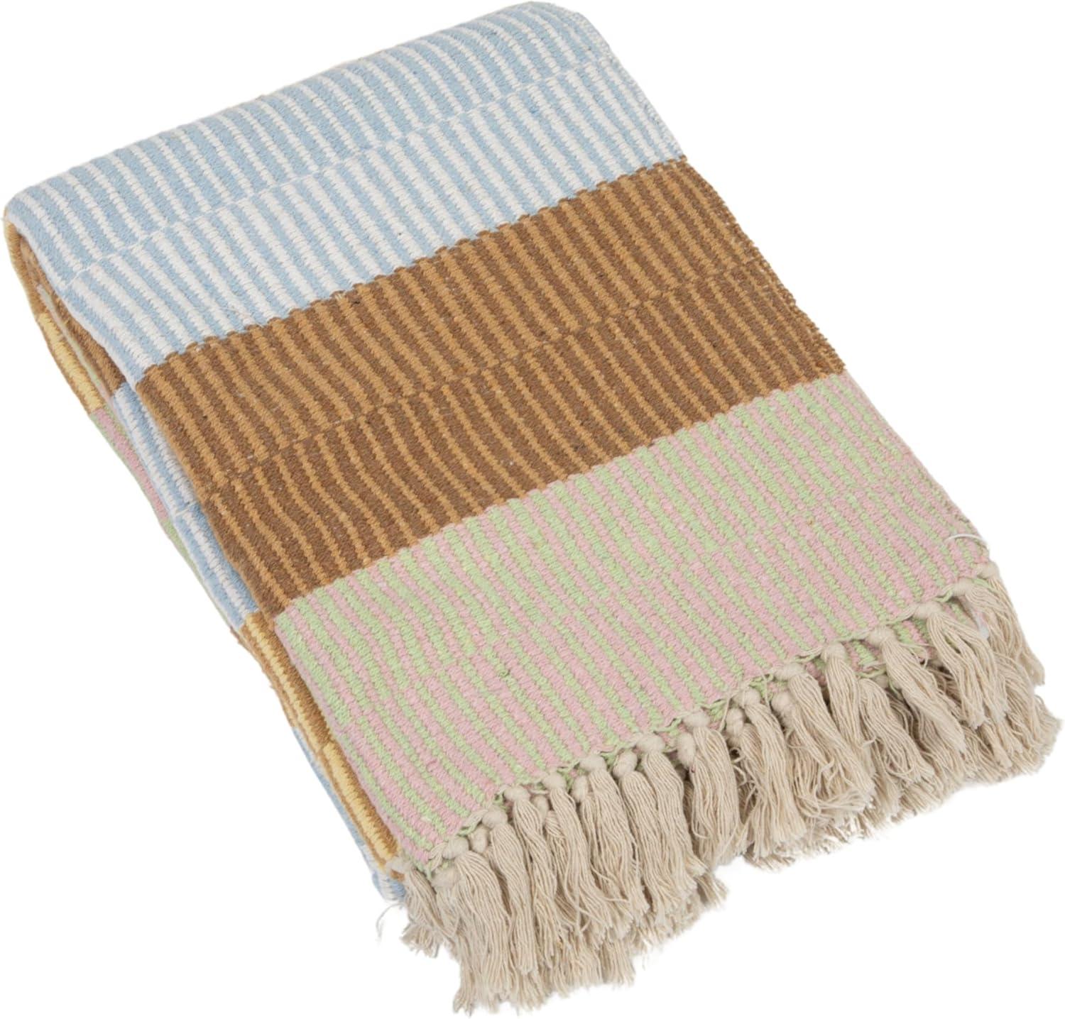 60" Brown and Cream Striped Cotton Throw Blanket