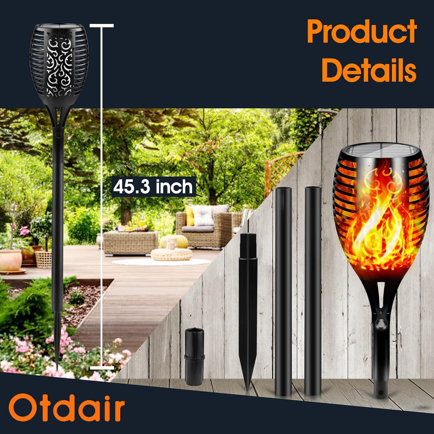 Solar Powered LED Flickering Flame Torch Lights, 6-Pack, Black and Orange