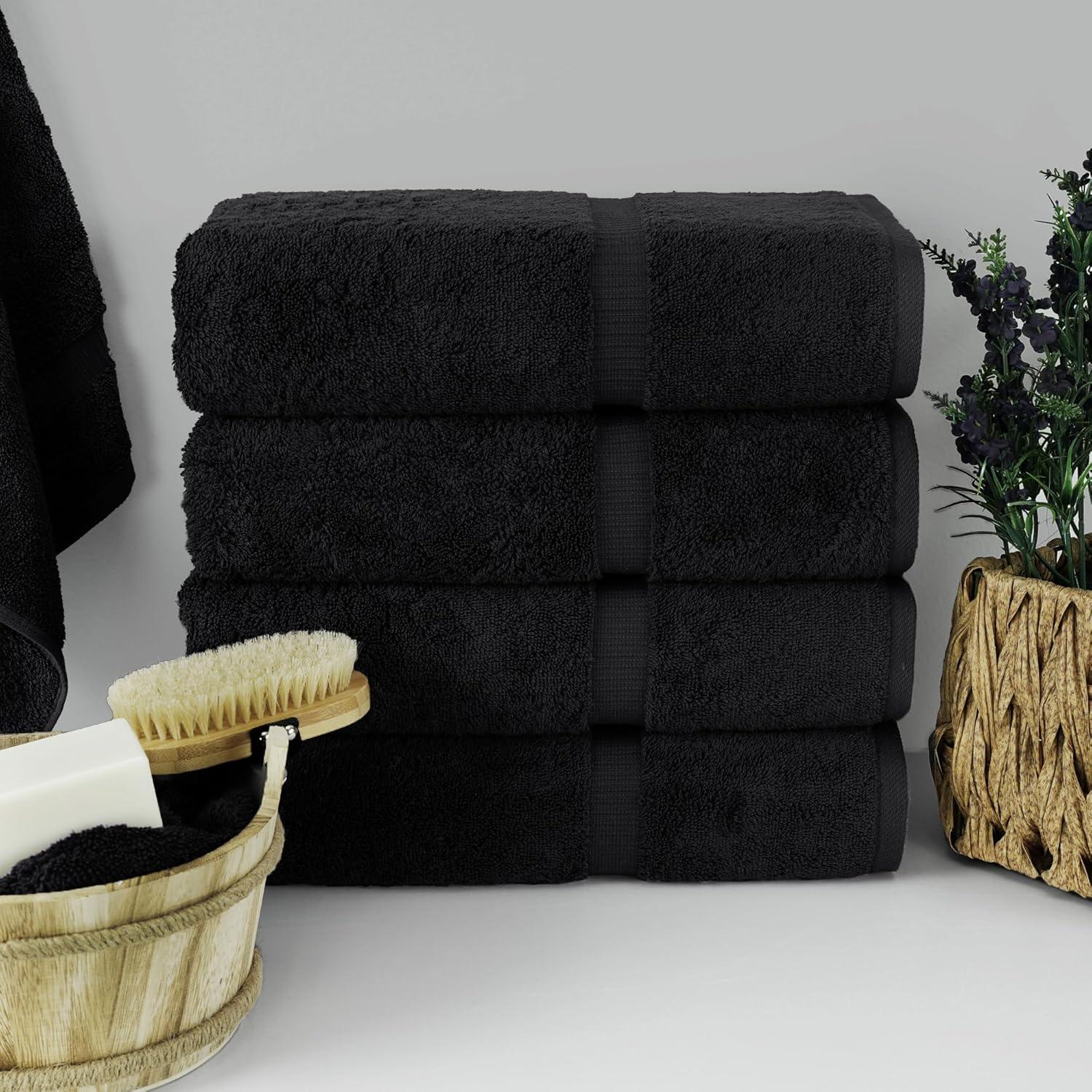 Luxury Hotel & Spa Ultra Soft Hand Towels 100% Turkish Cotton - Black - Set of 4