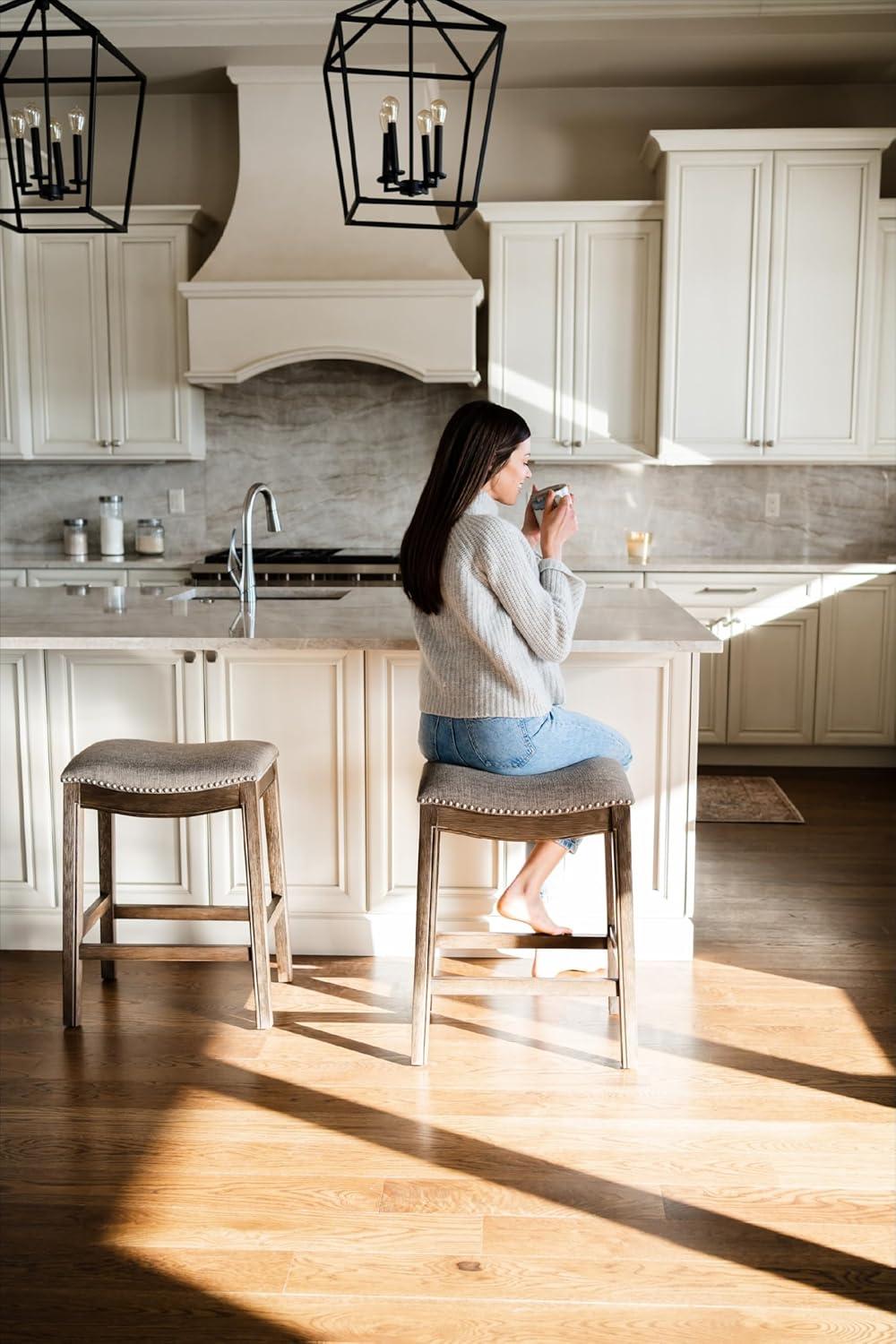 Maven Lane Maven Lane Adrien Backless Saddle Kitchen Stool with Fabric Upholstery