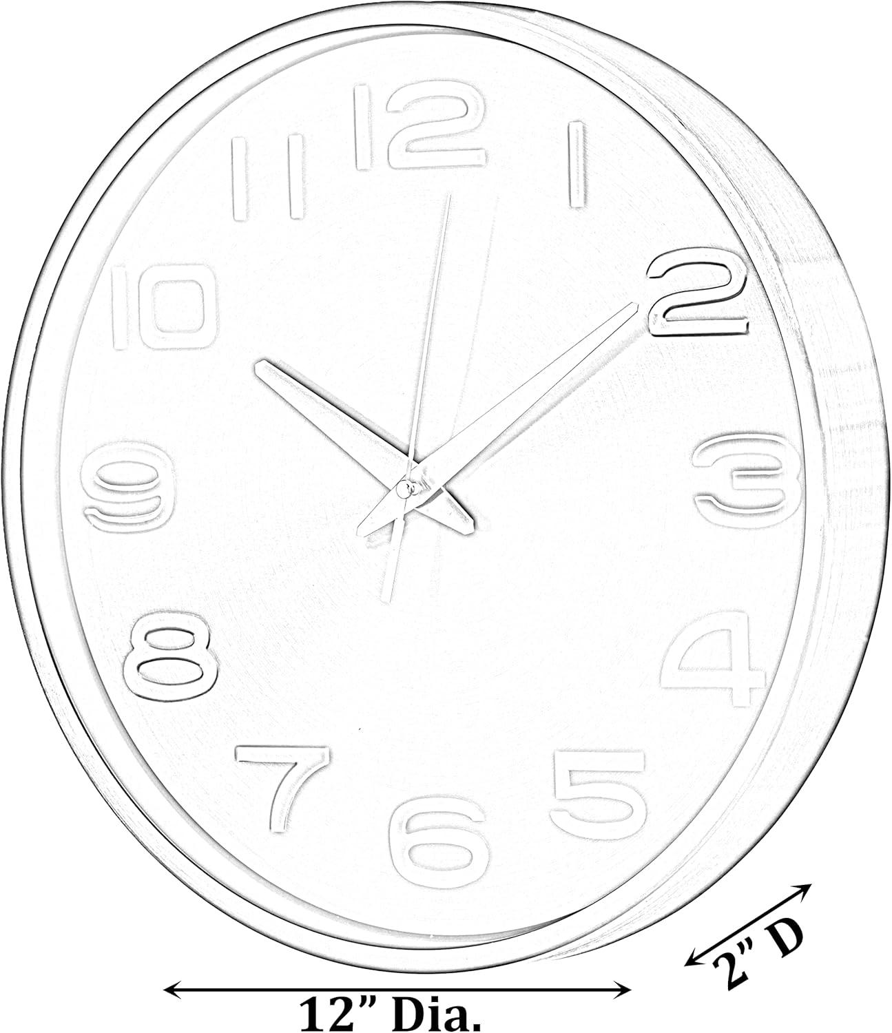 Clockswise Aluminum Round Wall Clock for Living Room, Kitchen, or Dining Room - 12 in Large Round Clock for Home, Silent Ticking, Battery Operated