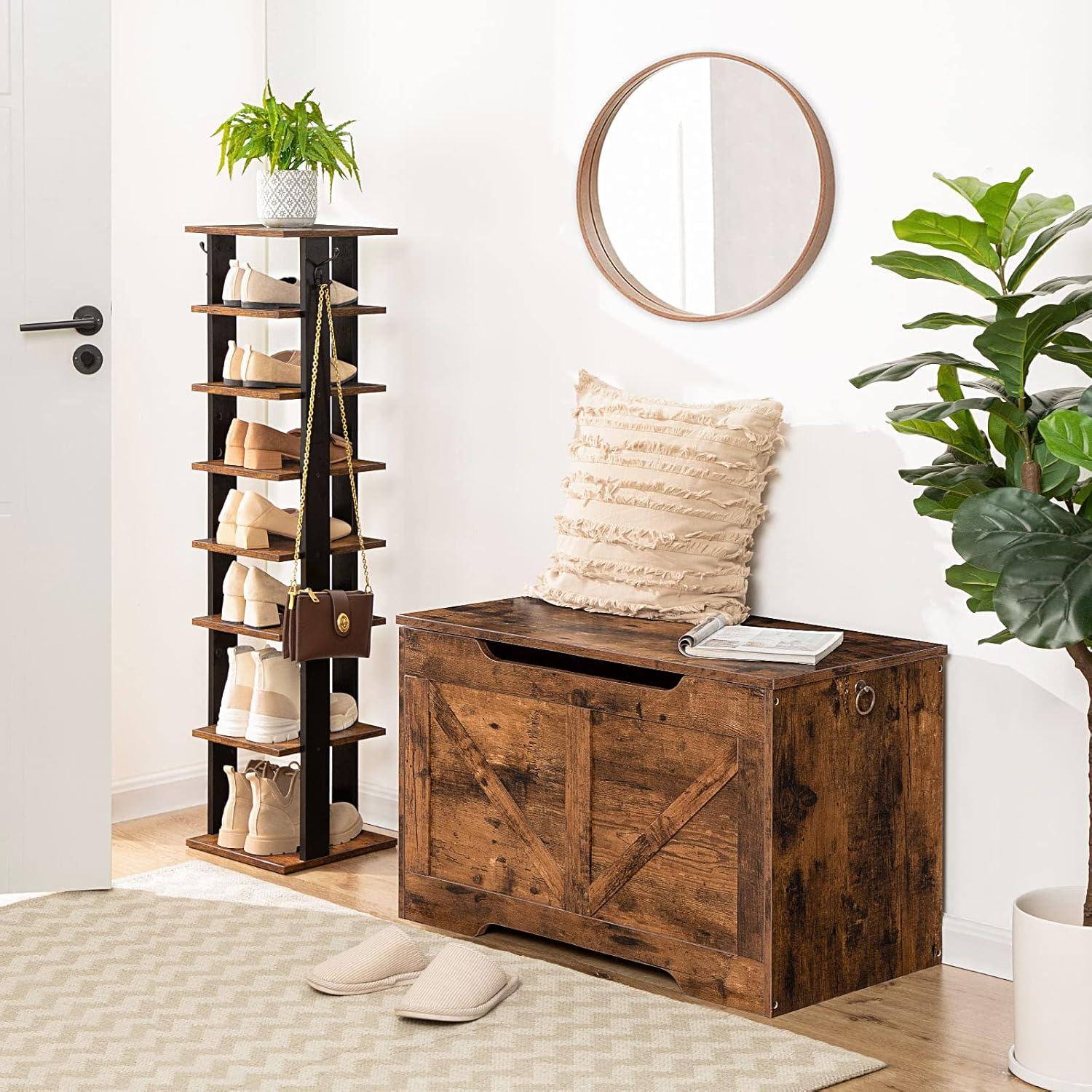 Rustic Brown Wooden Flip-Top Toy Storage Chest