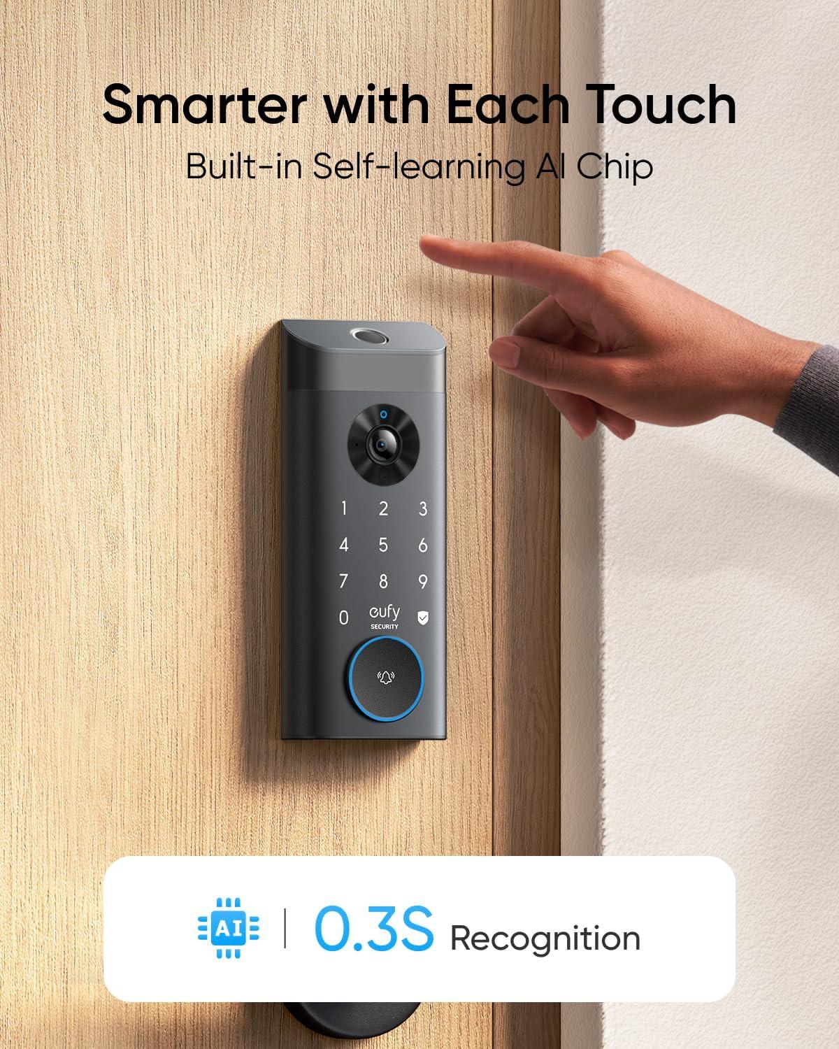 eufy Video Smart Lock E330, 3-in-1 Camera+Doorbell+Fingerprint Keyless Entry Door Lock, Smart Built-in Wi-Fi Deadbolt for Front Door, Auto Lock, App Remote Control, Easy Installation, No Monthly Fee