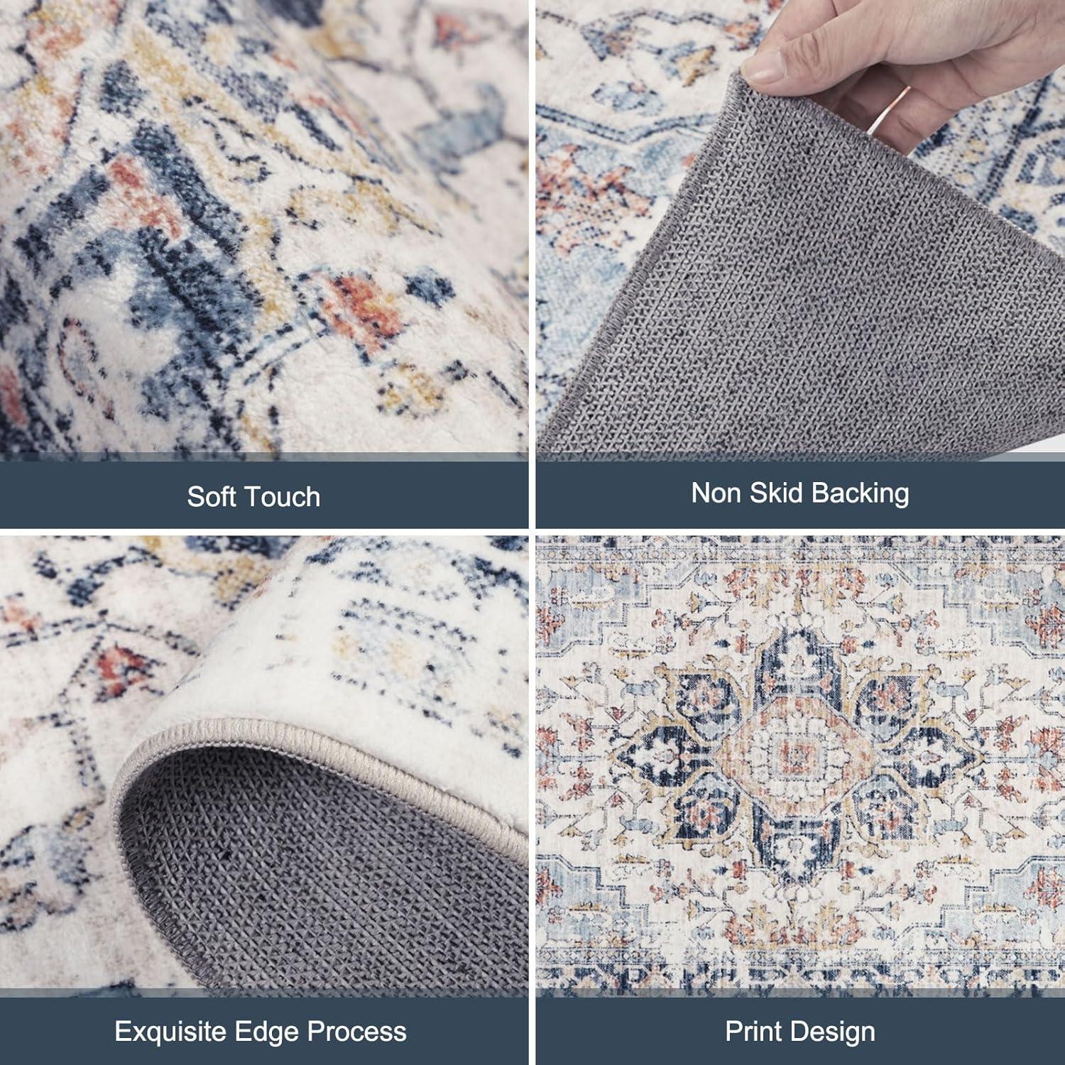 Hasoo 9' x 12' Modern Large Area Rug Stain Non-Shedding Low-Pile Distressed Area Rug Carpet for Living Room Bedroom, Light Blue