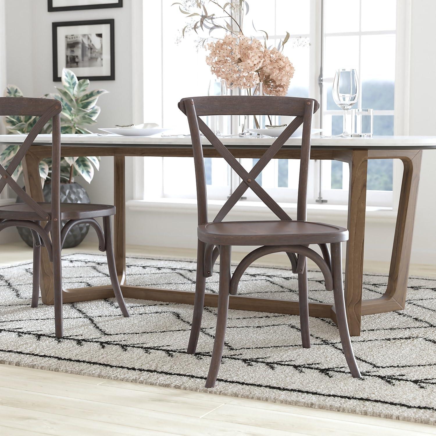 Elegant Elmwood Dark Driftwood X-Back Dining Chair