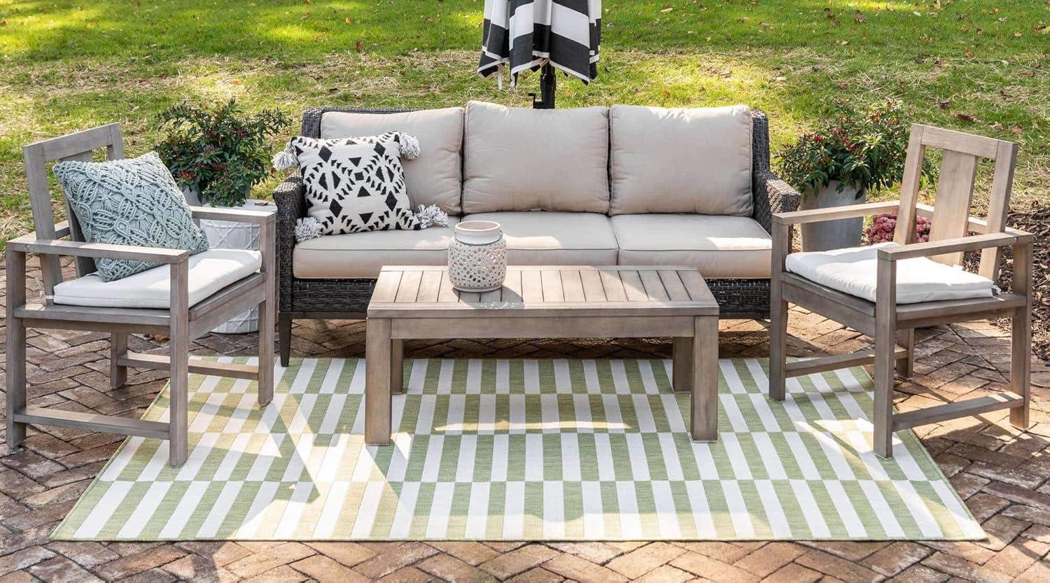 Unique Loom Outdoor Striped Collection Area Rug - Striped (5' 1" x 8' Rectangle Green/Ivory)