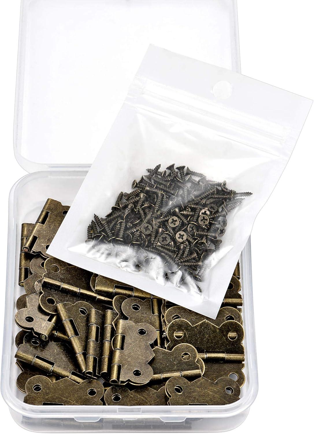 Jewelry Box Hardware 40 Pieces 1 inch Hinges Antique Small Butterfly Hinges - Bronze Engraving Design Box Hinges for Crafts Wooden Box, Gift Box Hinges, Cabinet Drawer Jewelry Box with 160 Screws