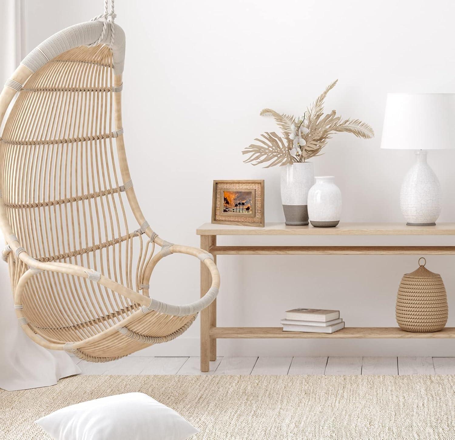 Rattan and Wood Picture Frame for 5x7 Inch Photos | Coastal or Boho Picture Frame | Tabletop Stand and Wall Mount | Single Display or Gallery Wall