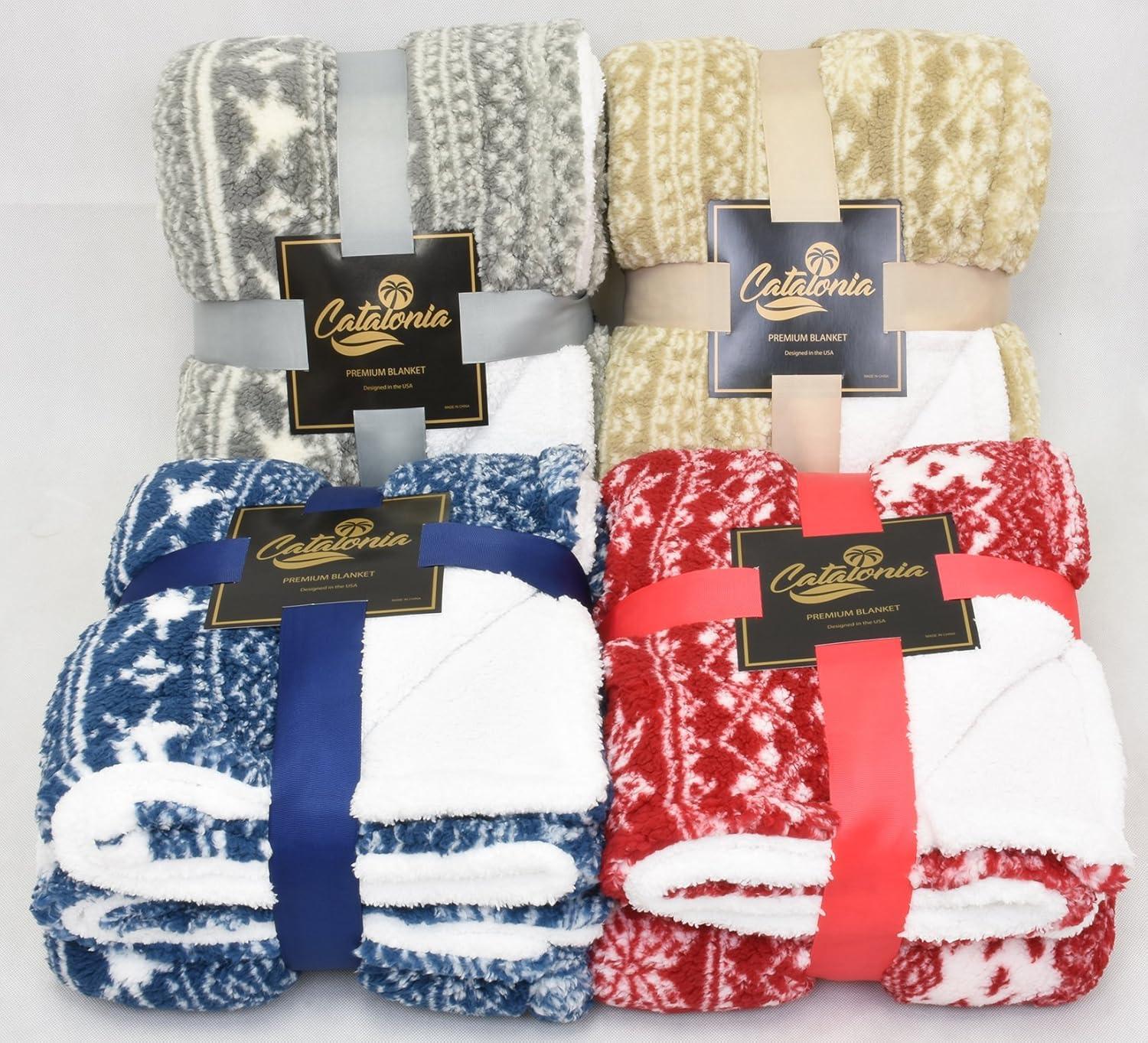 Catalonia Sherpa Throw Blanket, Super Soft Warm Fuzzy Comfy Snowflake Blankets, Reversible Fluffy Throws, Holiday Theme Blanket 50X60 inches