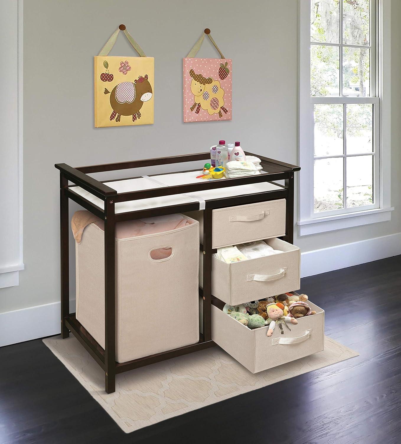 Badger Basket Modern Baby Changing Table with Hamper and 3 Baskets - Espresso