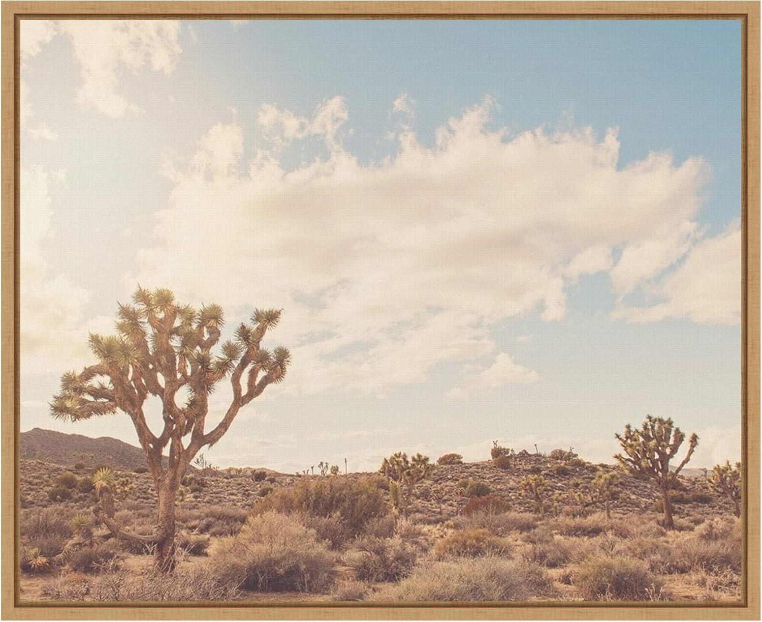 Sunshine and Joshua Trees Light Brown Framed Canvas Print