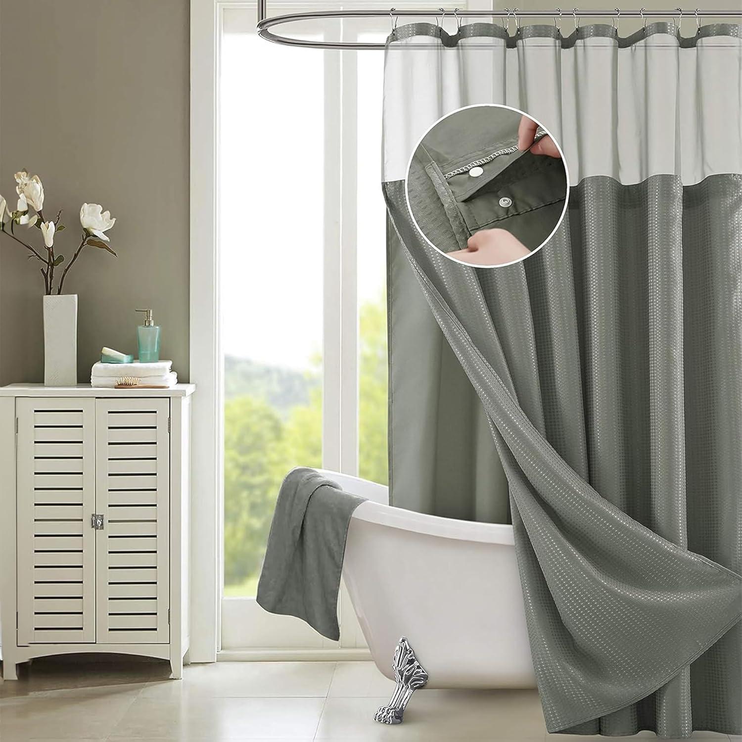 Dainty Home Complete Shower Curtain With Detachable Liner - Grey