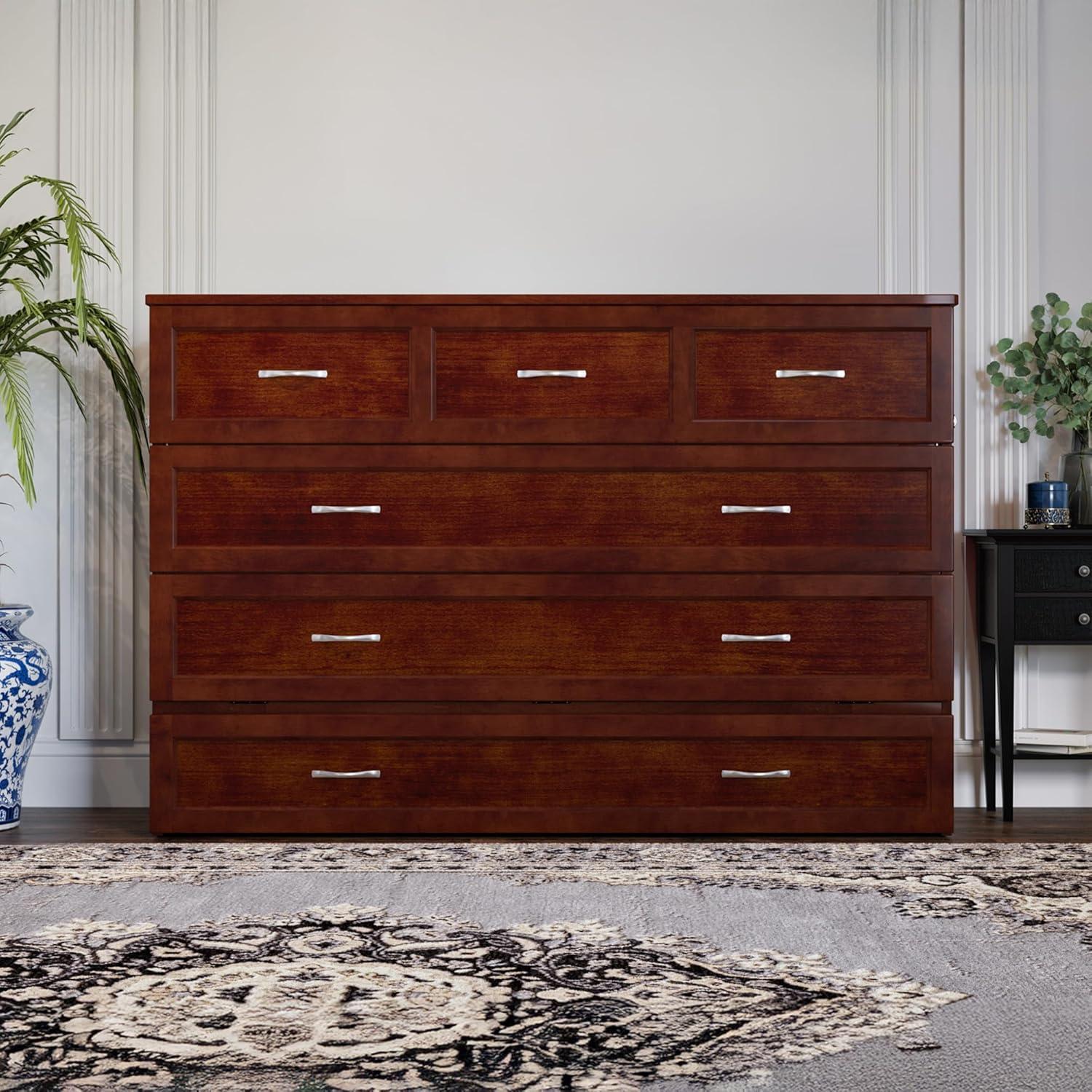 Queen Northfield Murphy Bed Chest Walnut - AFI: Hardwood Frame, Built-In USB Ports & Storage Drawer