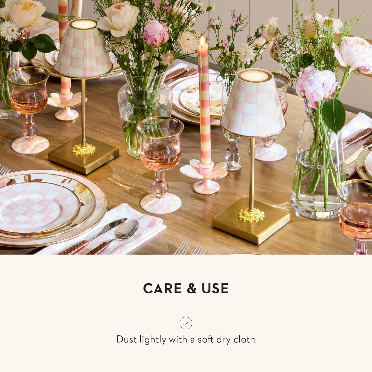 White and Pink Cordless LED Table Lamp with Brass Finish