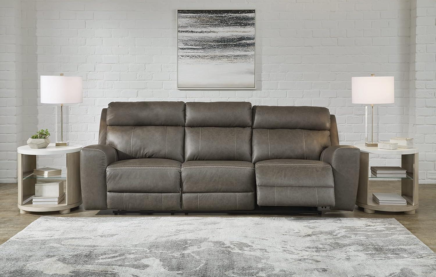 Roman 102'' Smoke Gray Faux Leather Power Reclining Sofa