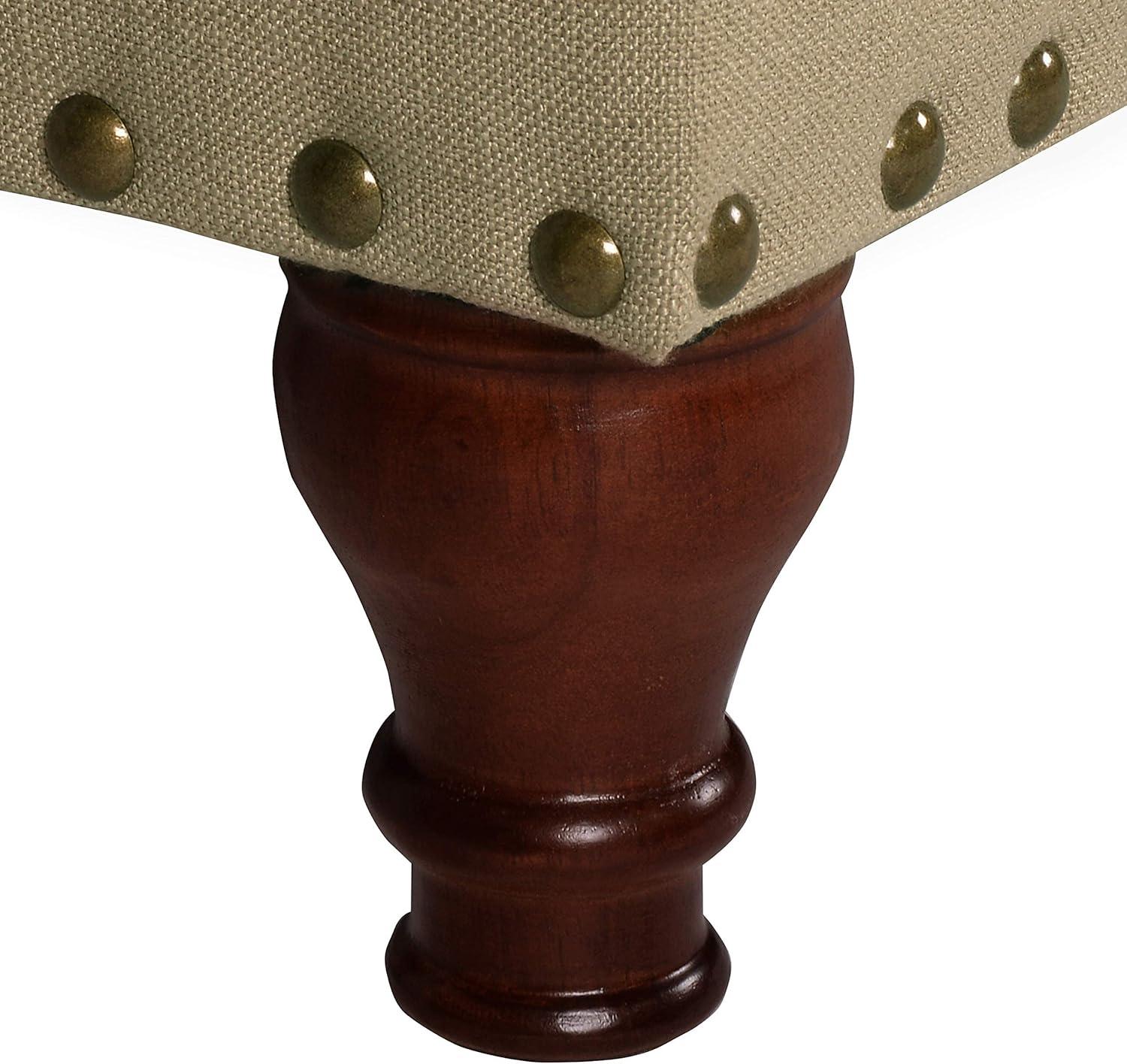 Elegant Tan Upholstered Storage Bench with Nailhead Trim and Wood Legs