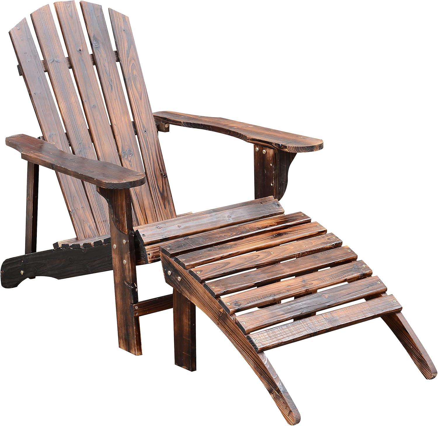 Rustic Brown Fir Wood Adirondack Chair with Ottoman