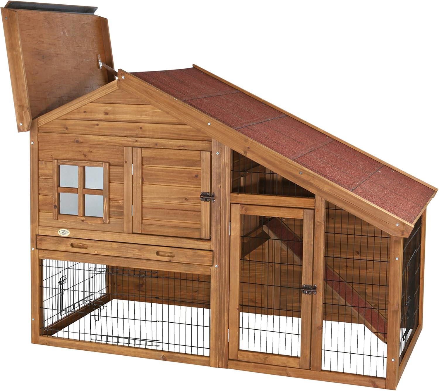 TRIXIE TRIXIE 2-Story Cabin Rabbit Hutch with Run, Ramp, Attic Storage, for Rabbits or Guinea Pigs