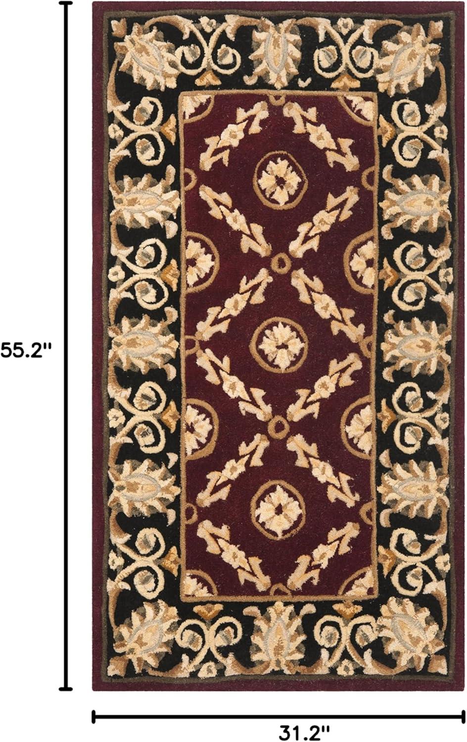 SAFAVIEH Naples Clinton Floral Bordered Wool Area Rug, Burgundy/Black, 2'6" x 4'6"