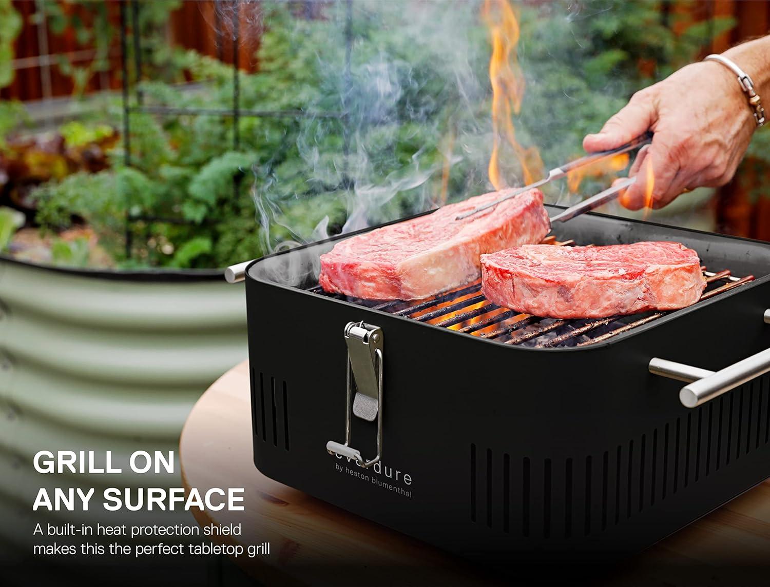 Everdure Cube Charcoal Grill with Cool Touch Handles, Storage Container & Bamboo Serving Board