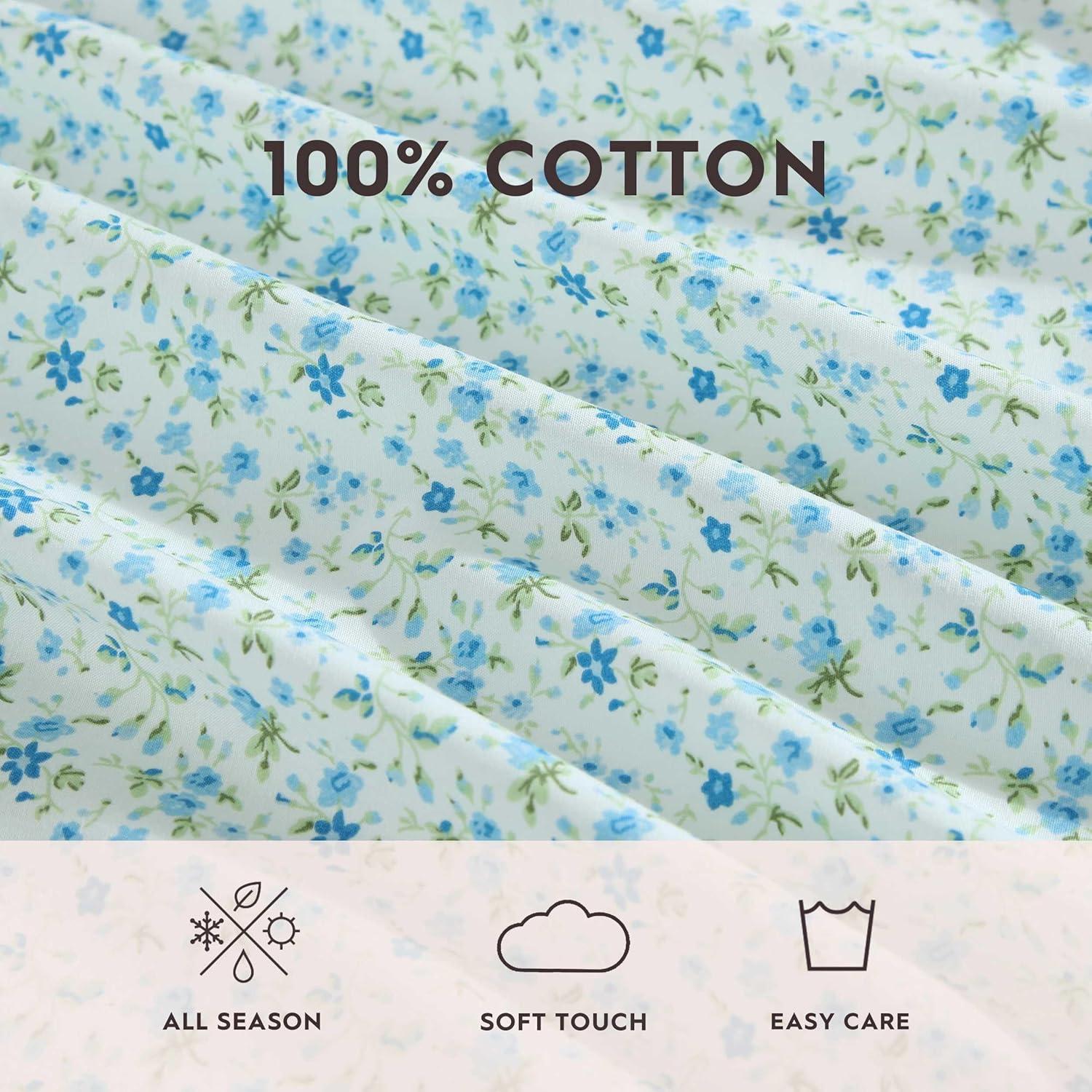 Evie Blue Floral Cotton Twin XL Percale Sheet Set
