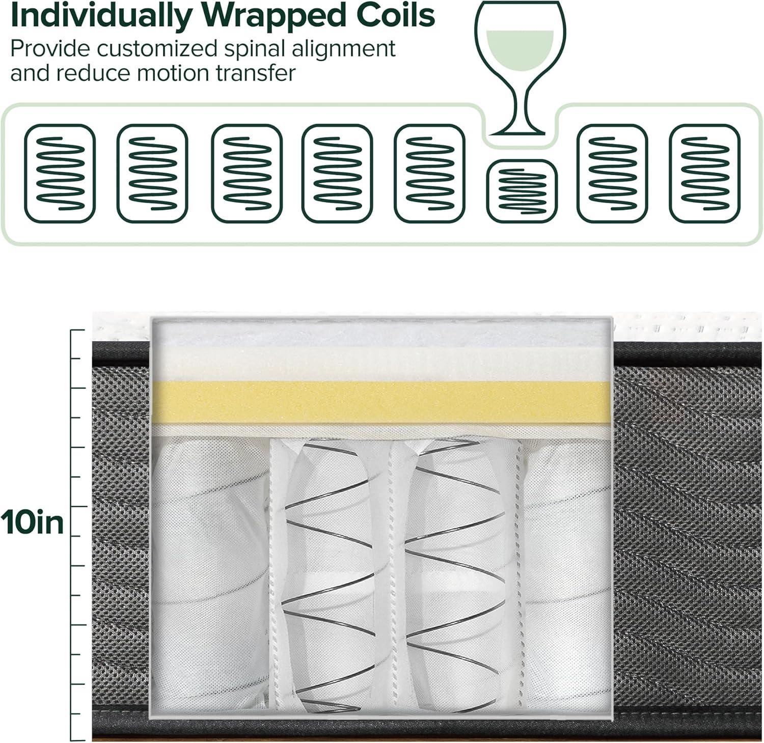 ZHENYING 10 Inch True Support Hybrid Mattress [New Version], Queen, Fiberglass Free, Medium Feel, Motion Isolation, Certified Safe Foams & Fabric, Mattress in A Box