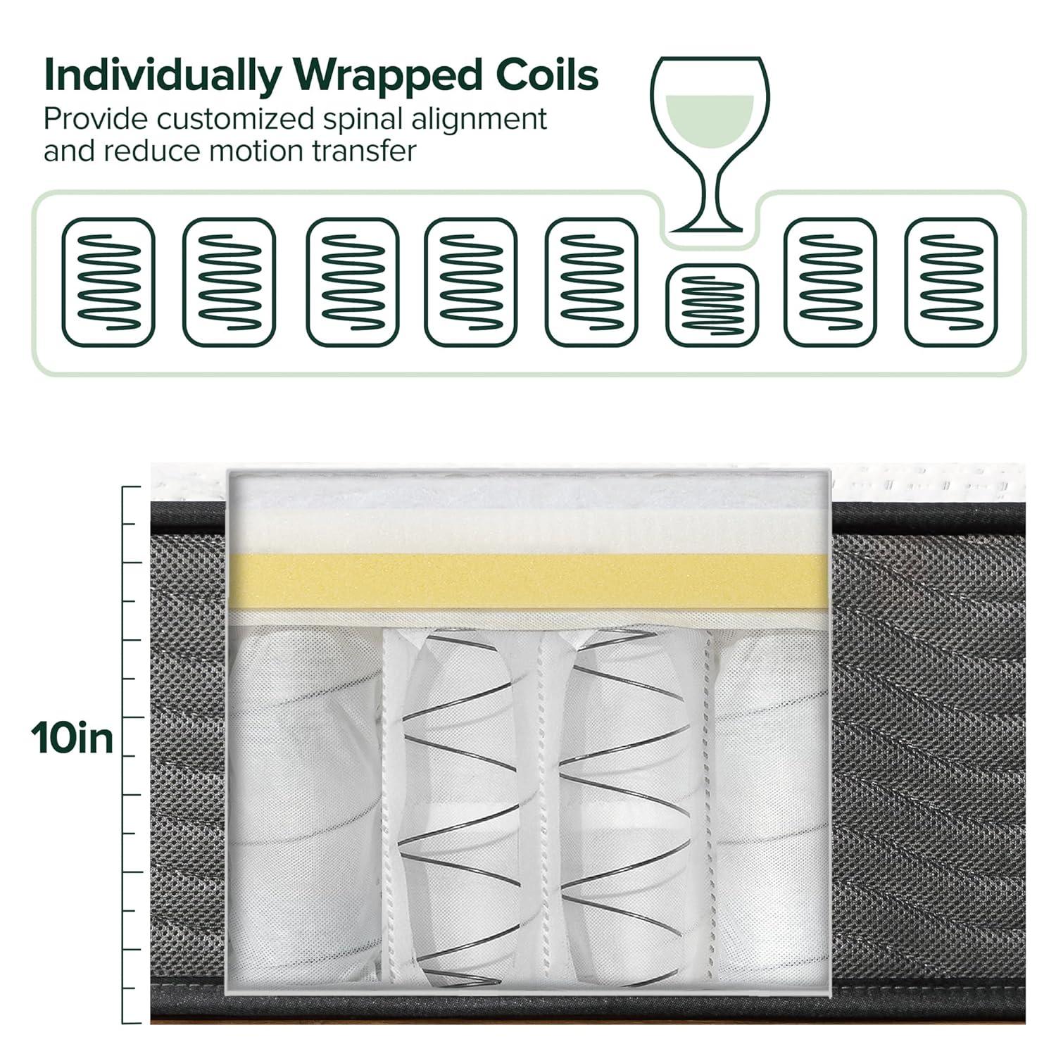 ZHENYING 10 Inch True Support Hybrid Mattress [New Version], Queen, Fiberglass Free, Medium Feel, Motion Isolation, Certified Safe Foams & Fabric, Mattress in A Box