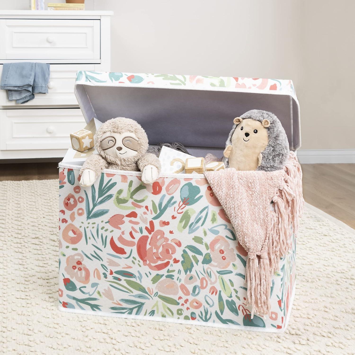 Painterly Floral Felt Toy Chest with Hinged Lid