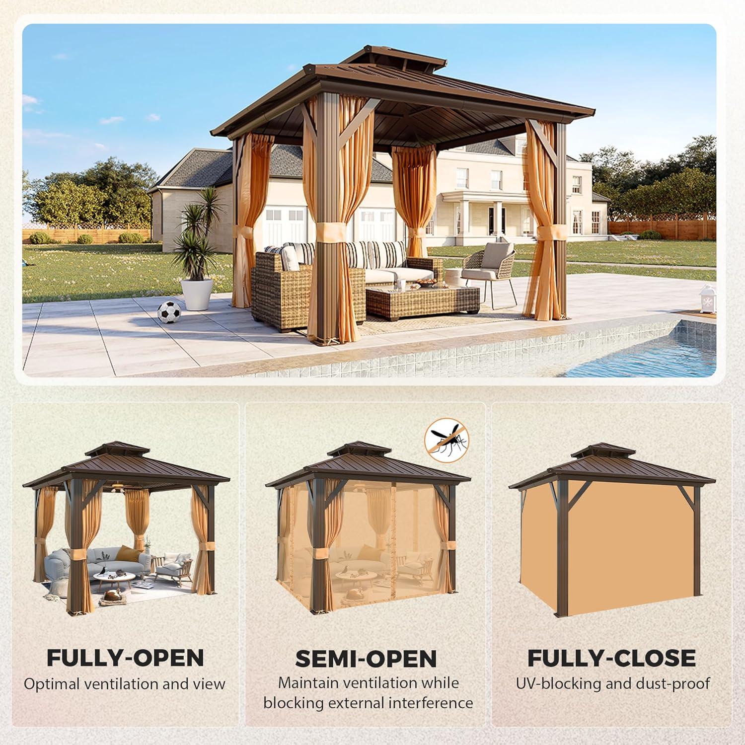 Erommy Hardtop Gazebo with Galvanized Steel Double Roof