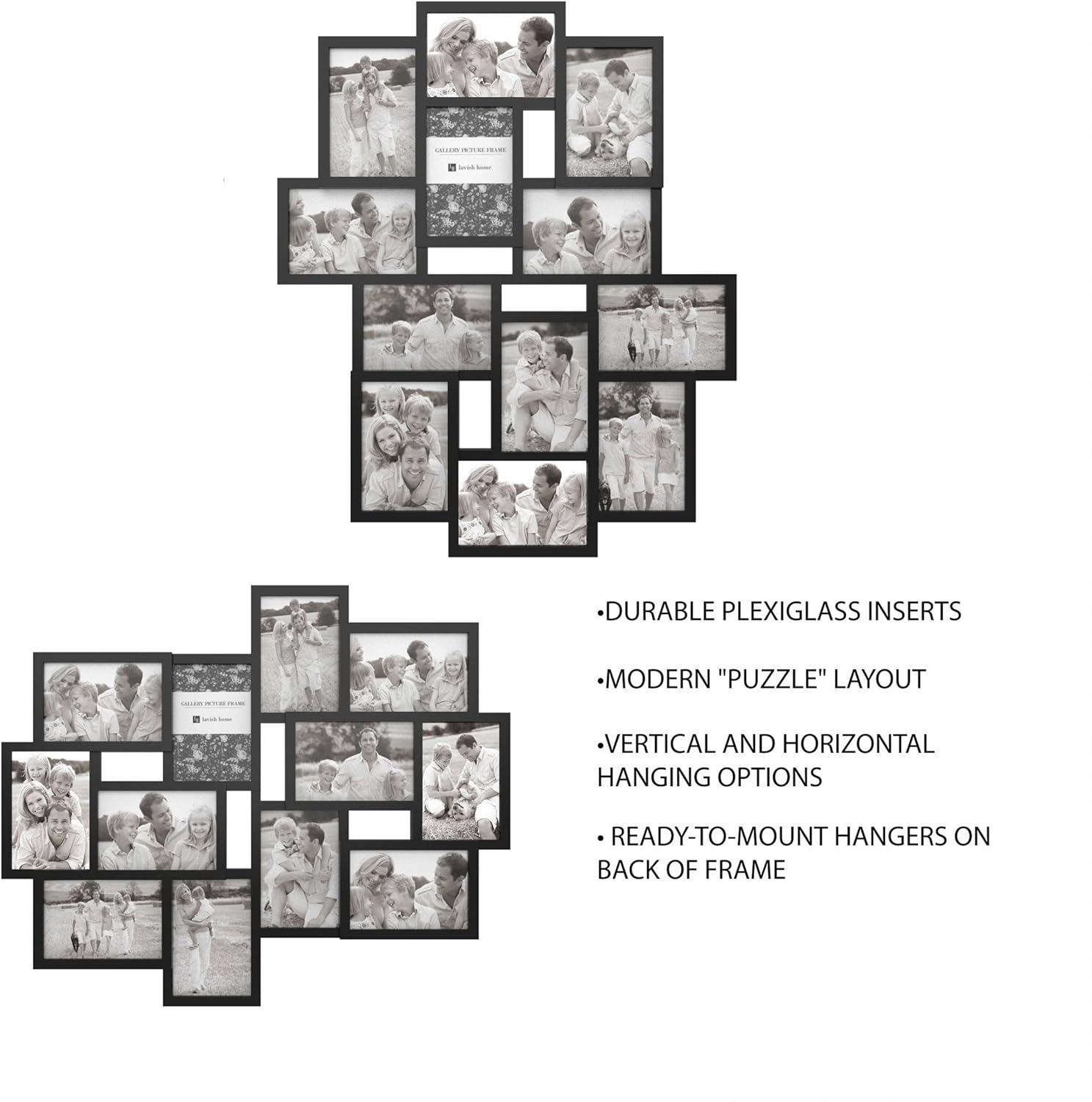 12-Photo Picture Frame Collage - Multi-Picture Wall-Mounted Display Gallery with 12 Openings for 4x6-Inch Photos or Pictures by Lavish Home (Black)