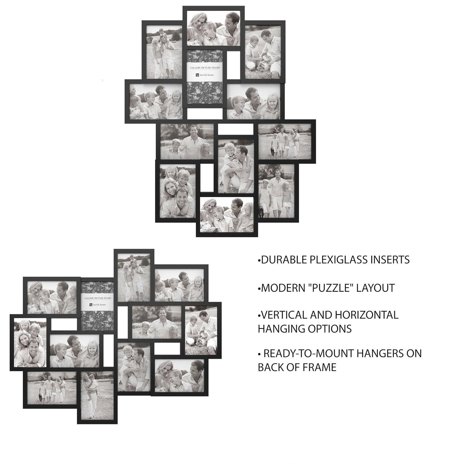 12-Photo Picture Frame Collage - Multi-Picture Wall-Mounted Display Gallery with 12 Openings for 4x6-Inch Photos or Pictures by Lavish Home (Black)